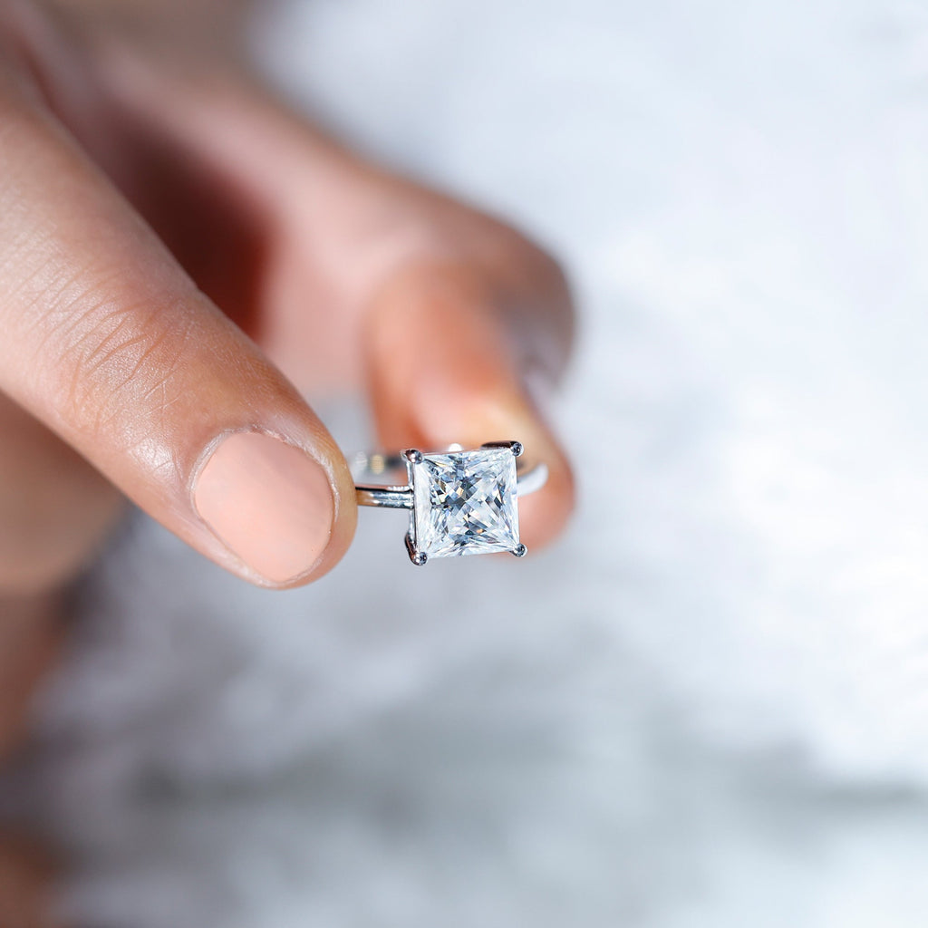 3 Carat Princess Cut Moissanite Solitaire Engagement Ring