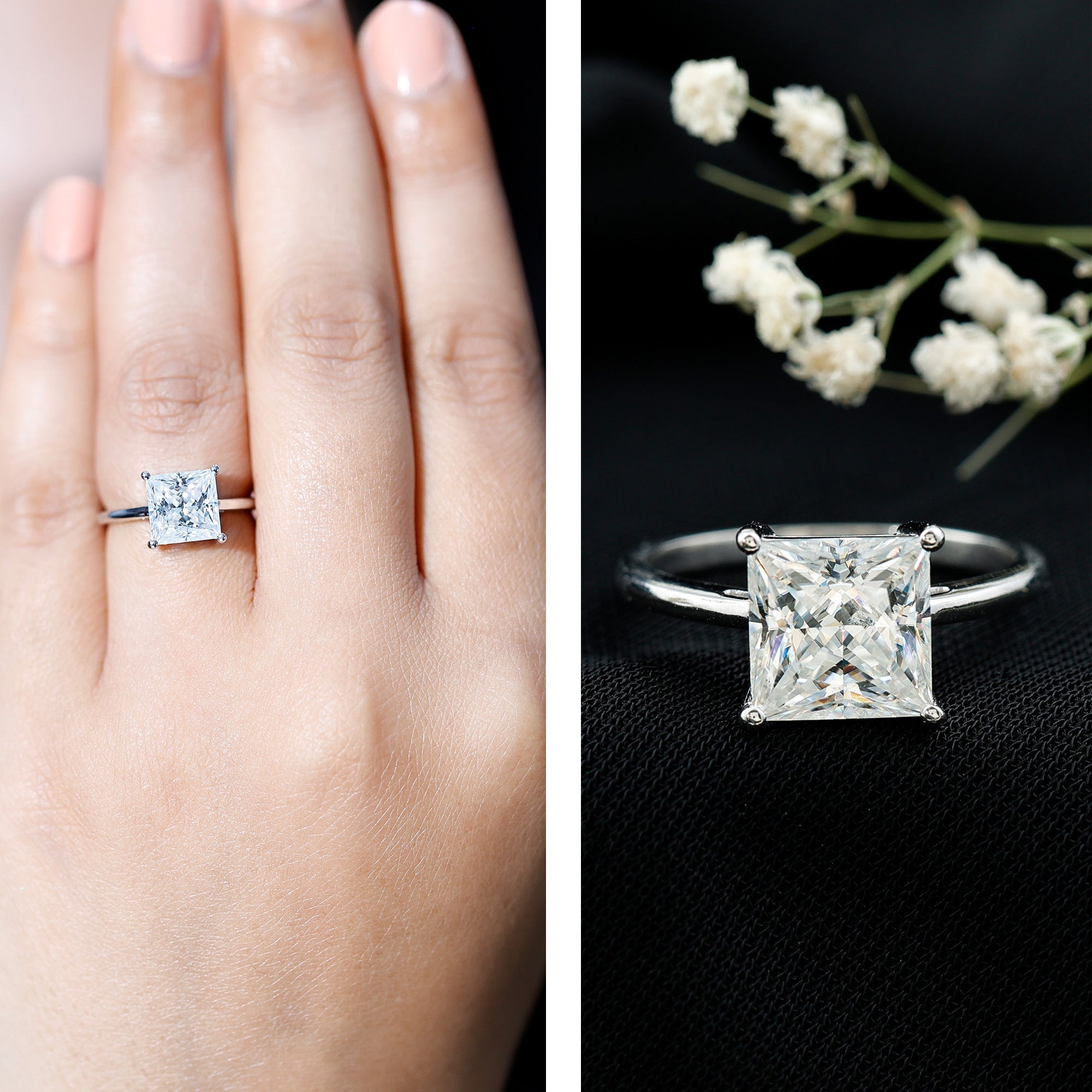 3 Carat Princess Cut Moissanite Solitaire Engagement Ring