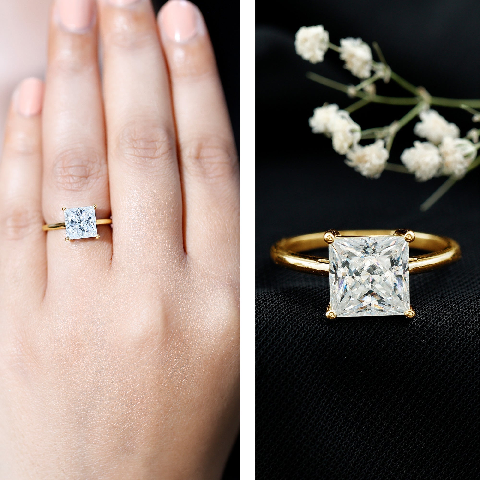 3 Carat Princess Cut Moissanite Solitaire Engagement Ring