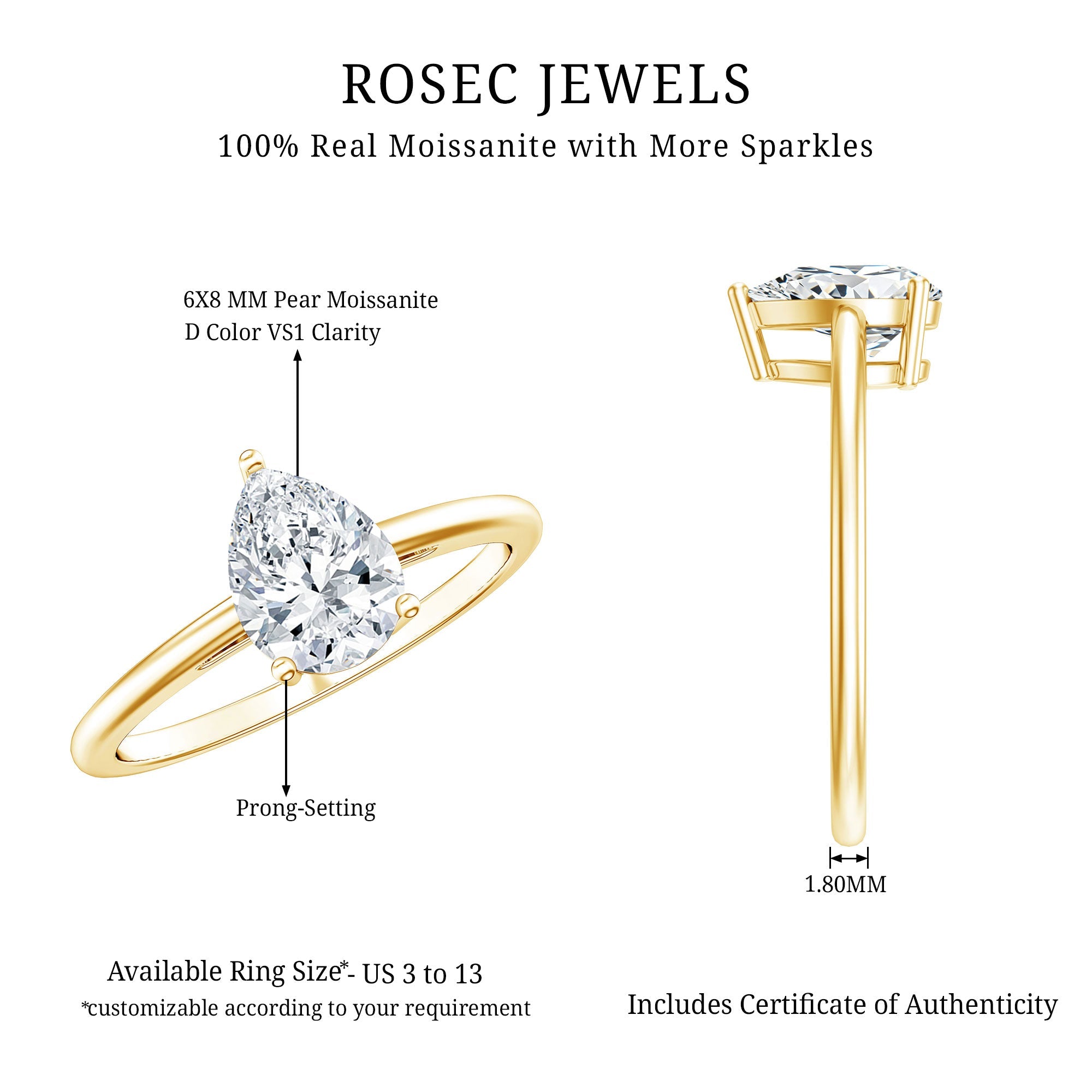 Solitaire Moissanite Teardrop Engagement Ring for Women
