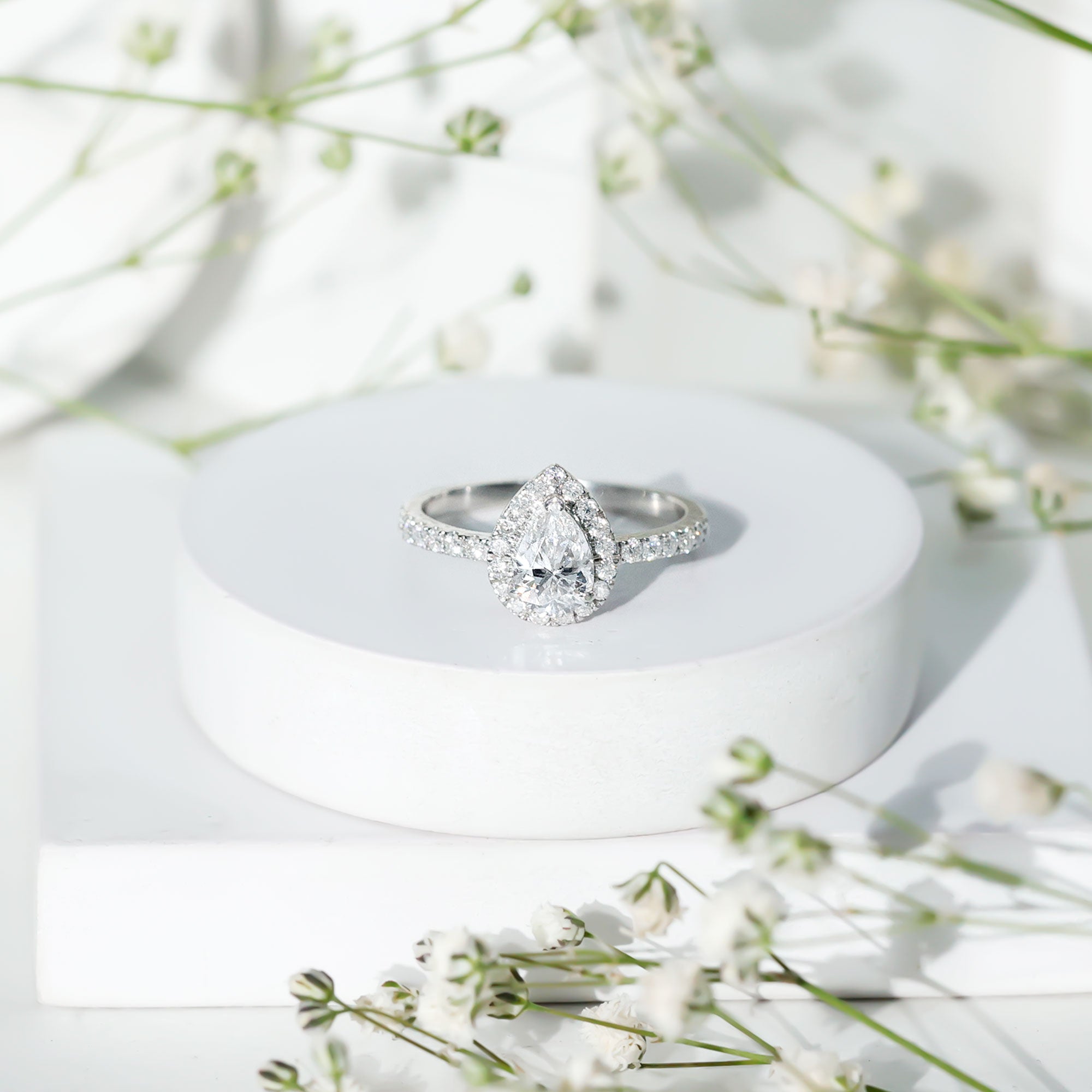 Certified Moissanite Teardrop Engagement Ring with Halo