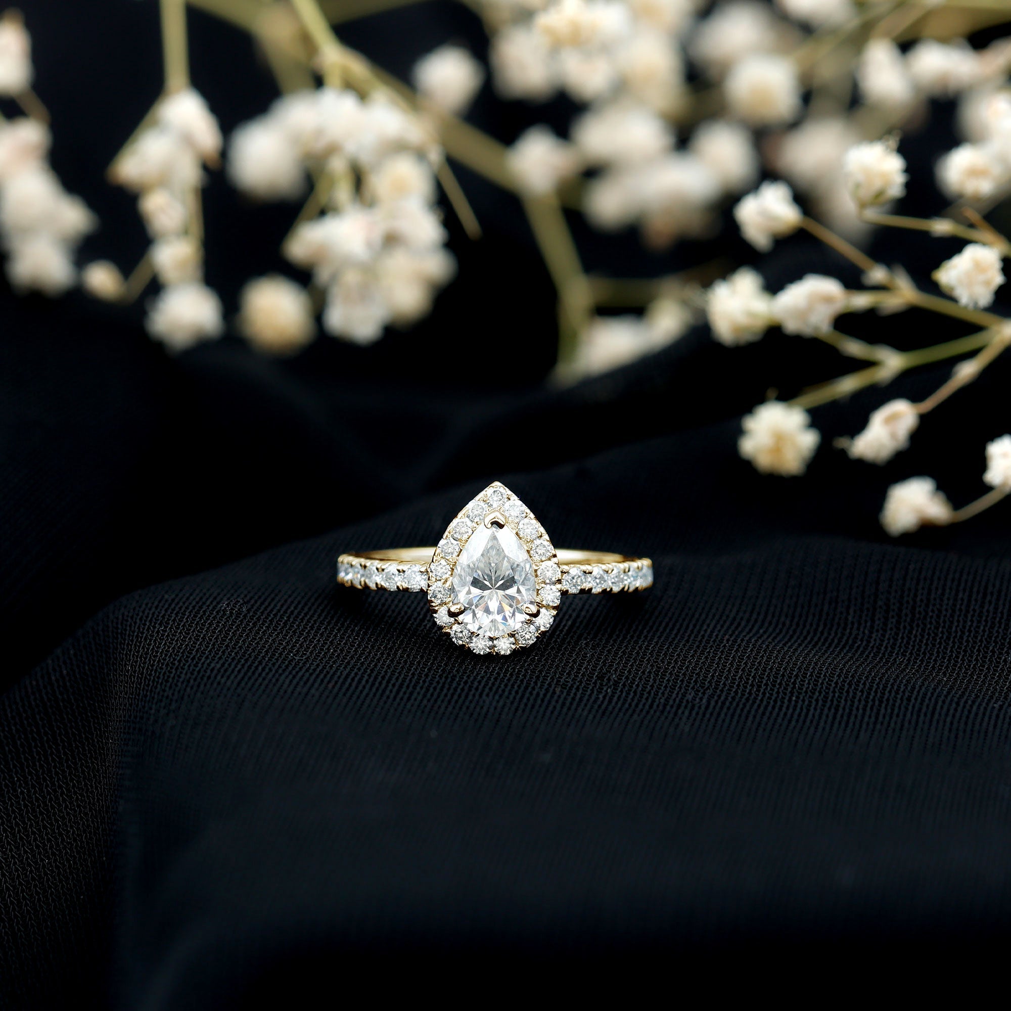 Certified Moissanite Teardrop Engagement Ring with Halo