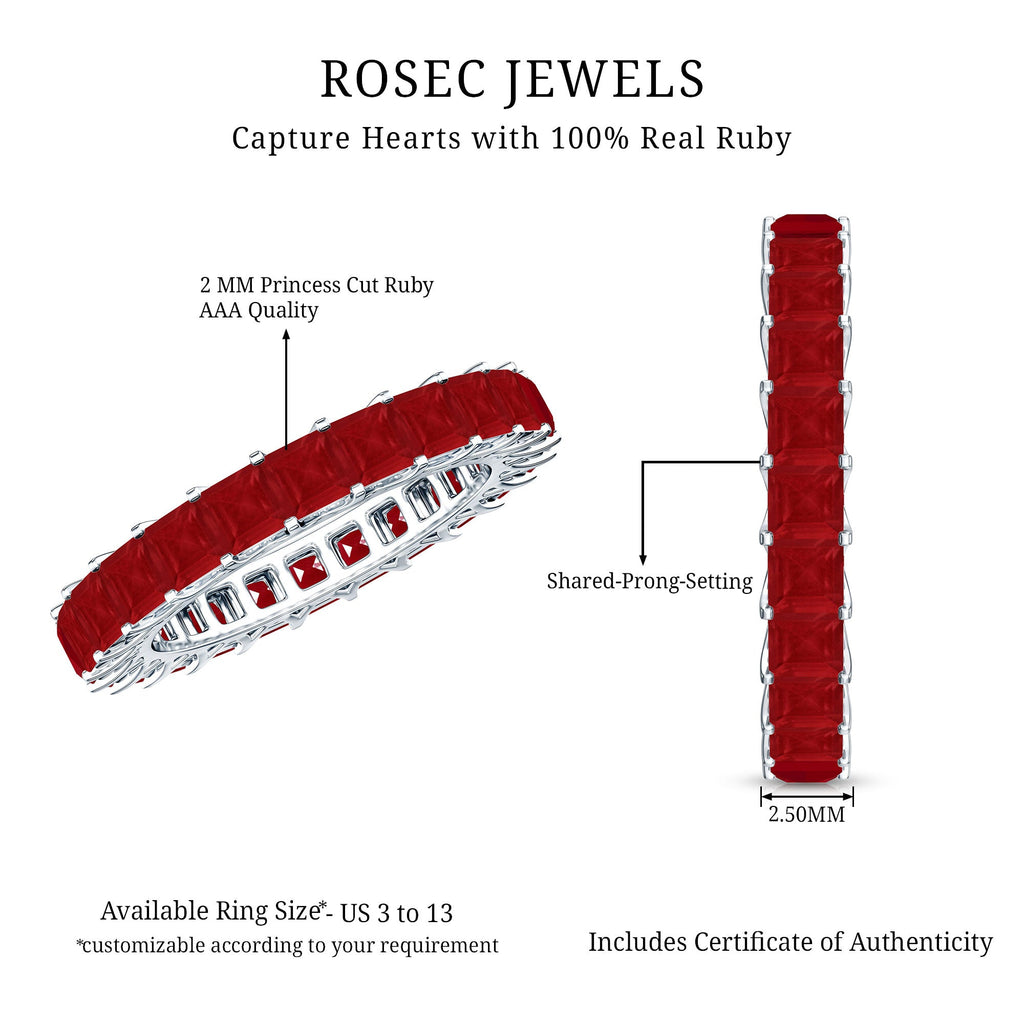Princess Cut Ruby Eternity Ring – Thin Ruby Wedding Band in Shared Prong Setting | Real AAA Ruby