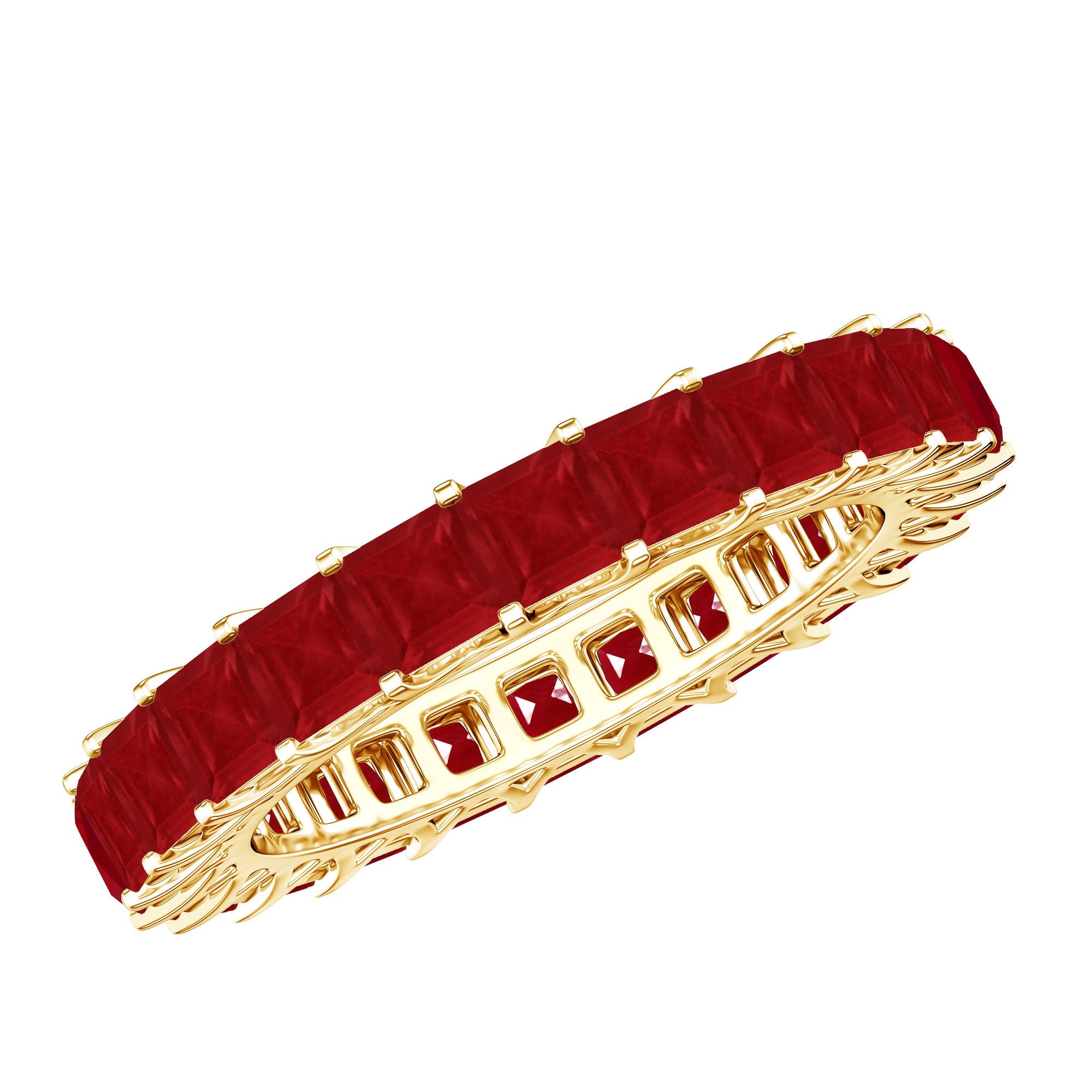 Princess Cut Ruby Eternity Ring – Thin Ruby Wedding Band in Shared Prong Setting | Real AAA Ruby | Rings | Wiccan Center