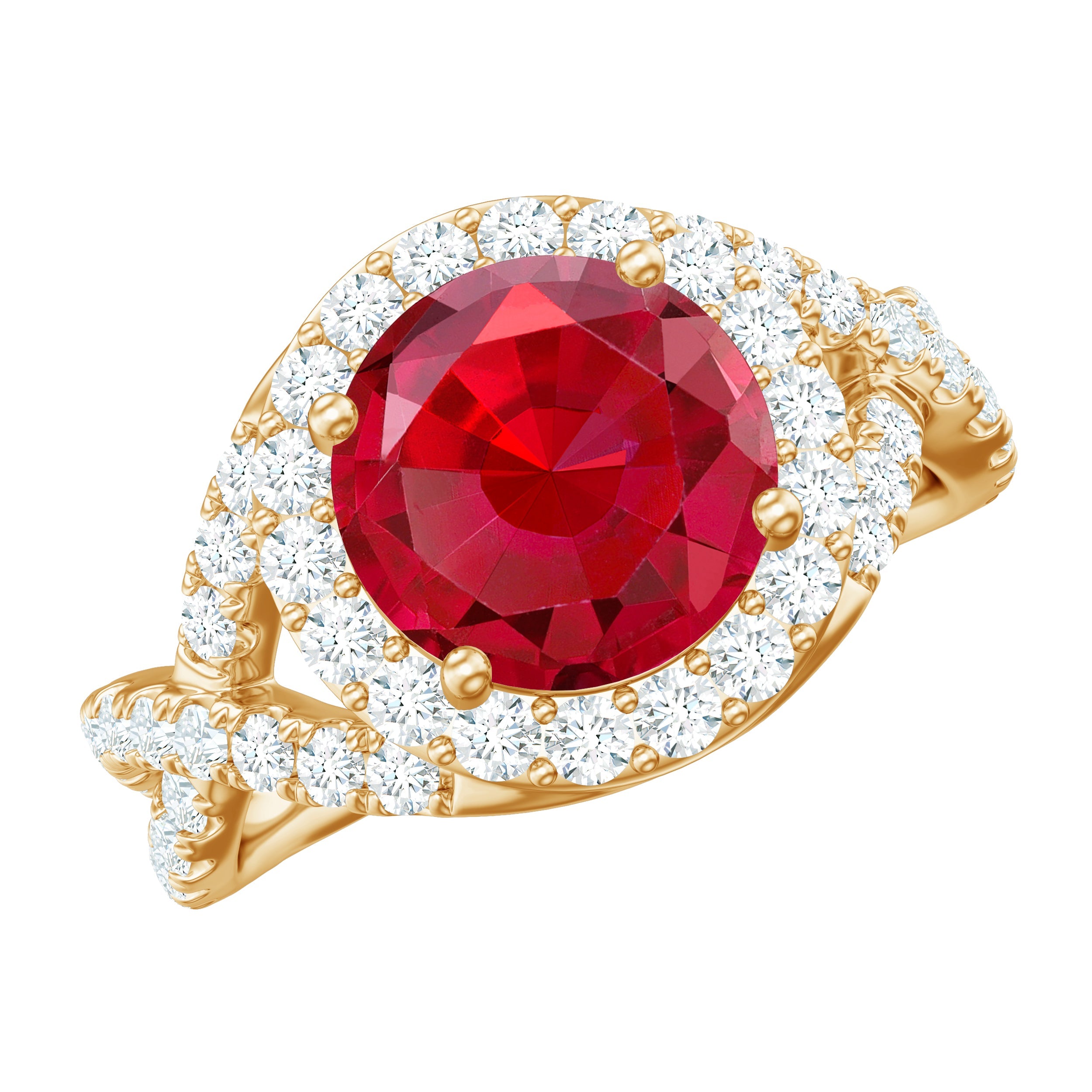 Round Created Ruby Crossover Engagement Ring With Moissanite | Rings | Wiccan Center