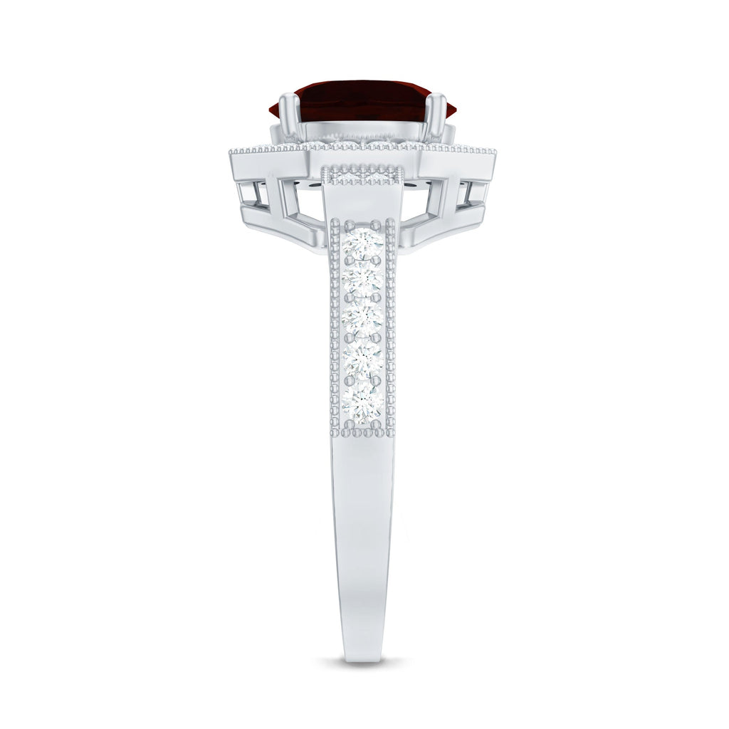 2.3 Carat Garnet Art Deco Engagement Ring with Diamond Halo