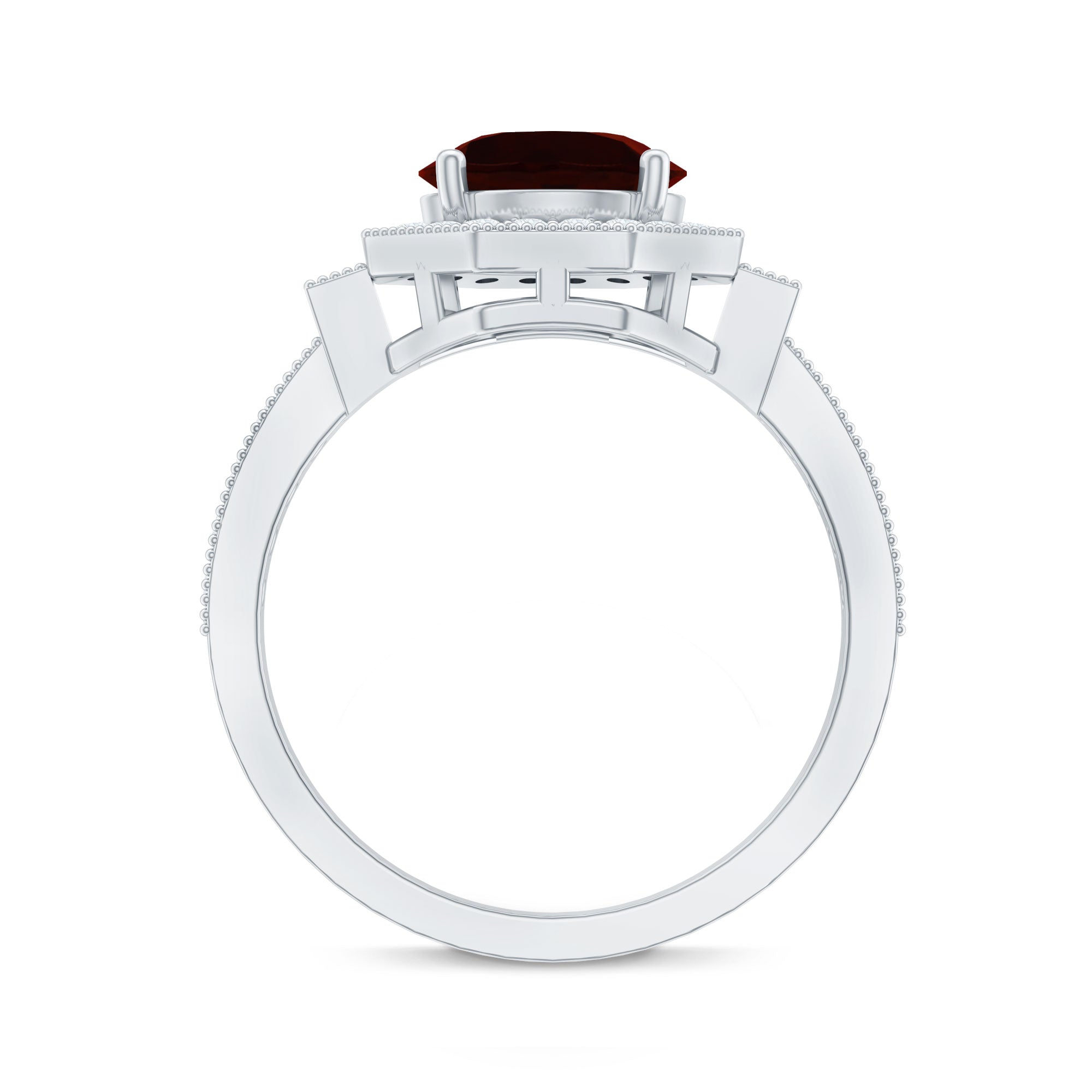 2.3 Carat Garnet Art Deco Engagement Ring with Diamond Halo