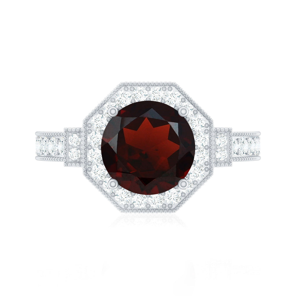 2.3 Carat Garnet Art Deco Engagement Ring with Diamond Halo