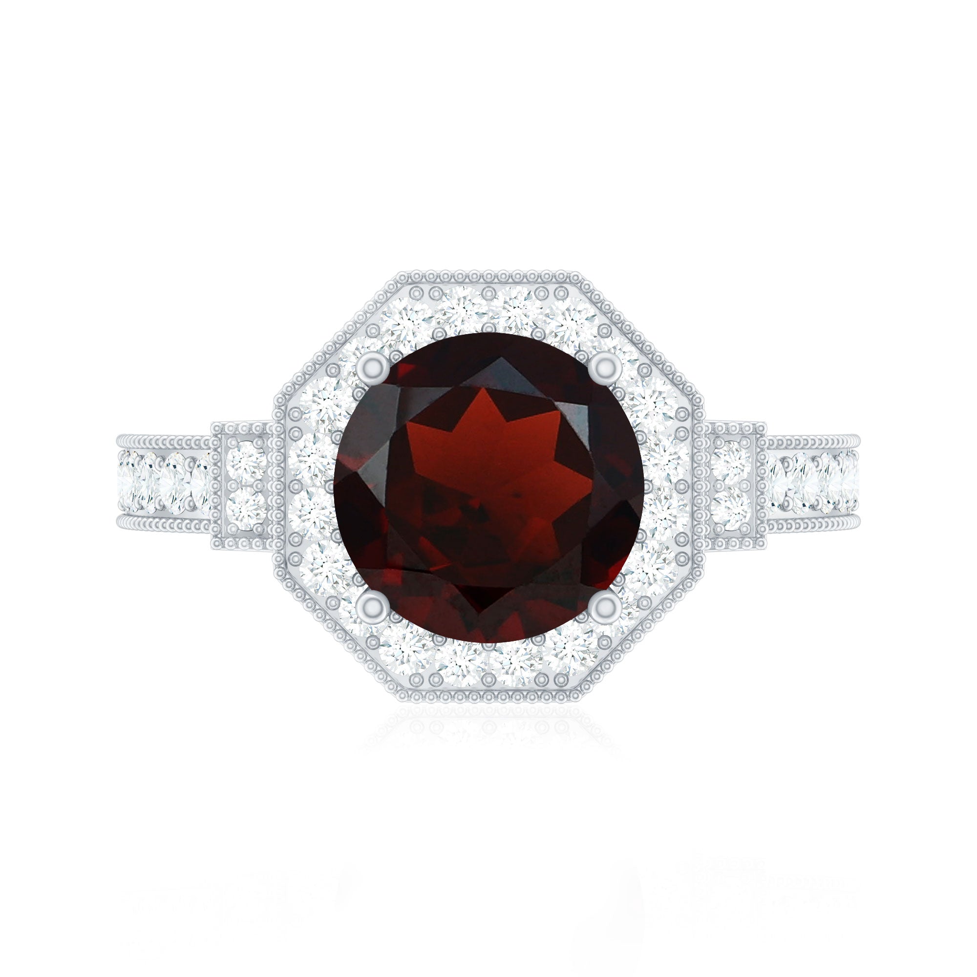 2.3 Carat Garnet Art Deco Engagement Ring with Diamond Halo