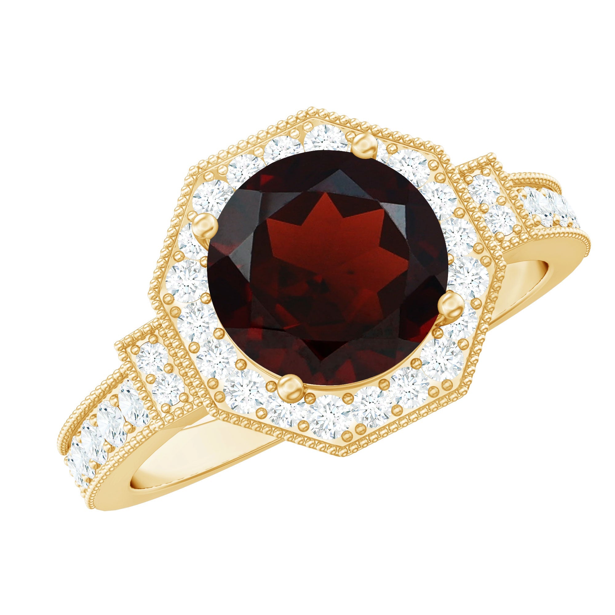 2.3 Carat Garnet Art Deco Engagement Ring with Diamond Halo | Rings | Wiccan Center