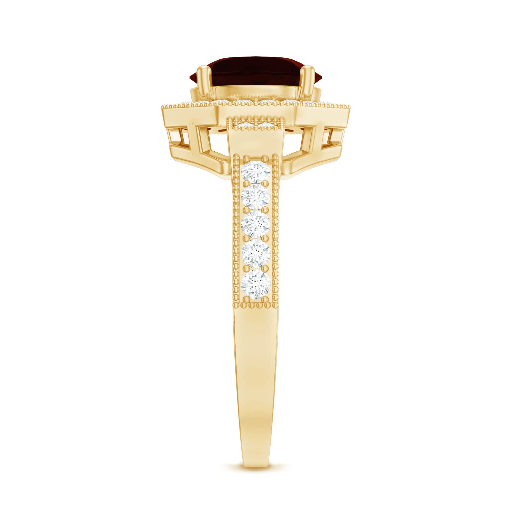 2.3 Carat Garnet Art Deco Engagement Ring with Diamond Halo
