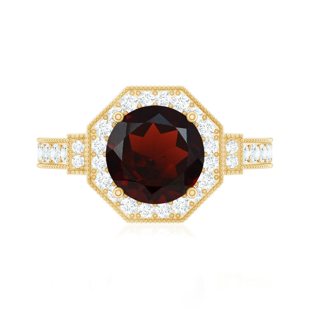2.3 Carat Garnet Art Deco Engagement Ring with Diamond Halo