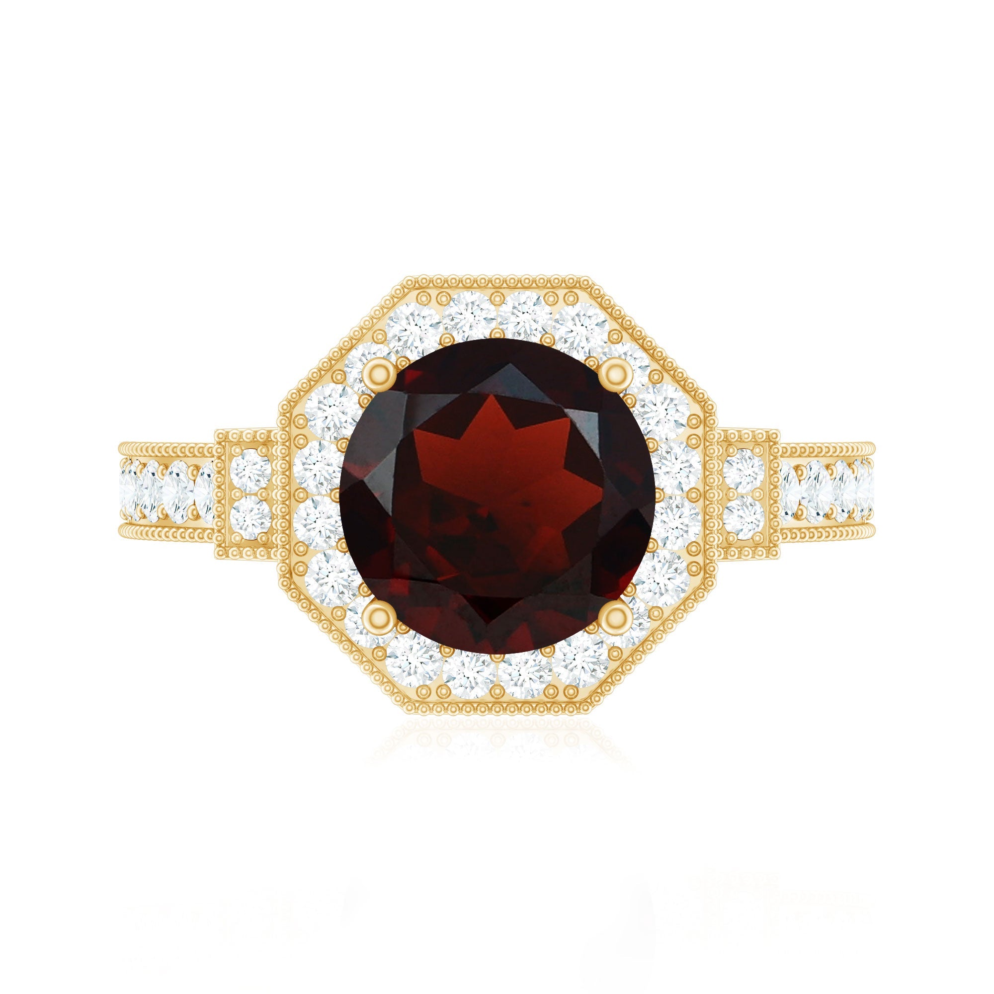 2.3 Carat Garnet Art Deco Engagement Ring with Diamond Halo
