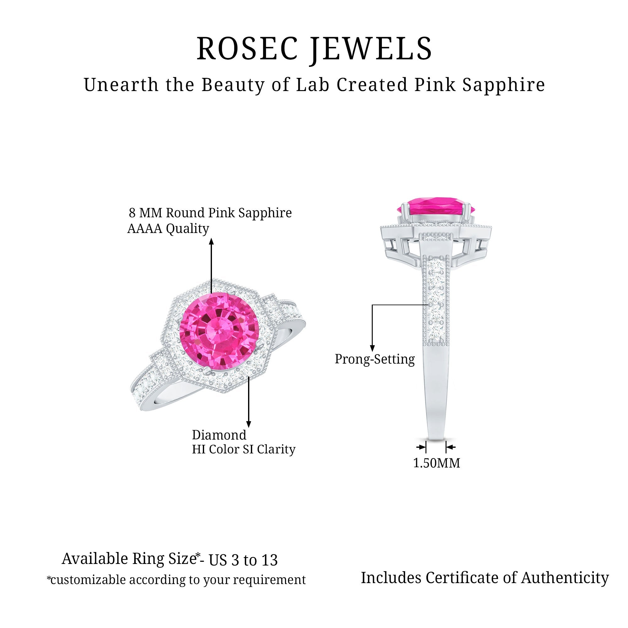 Lab Created Pink Sapphire Vintage Engagement Ring with Diamond Halo