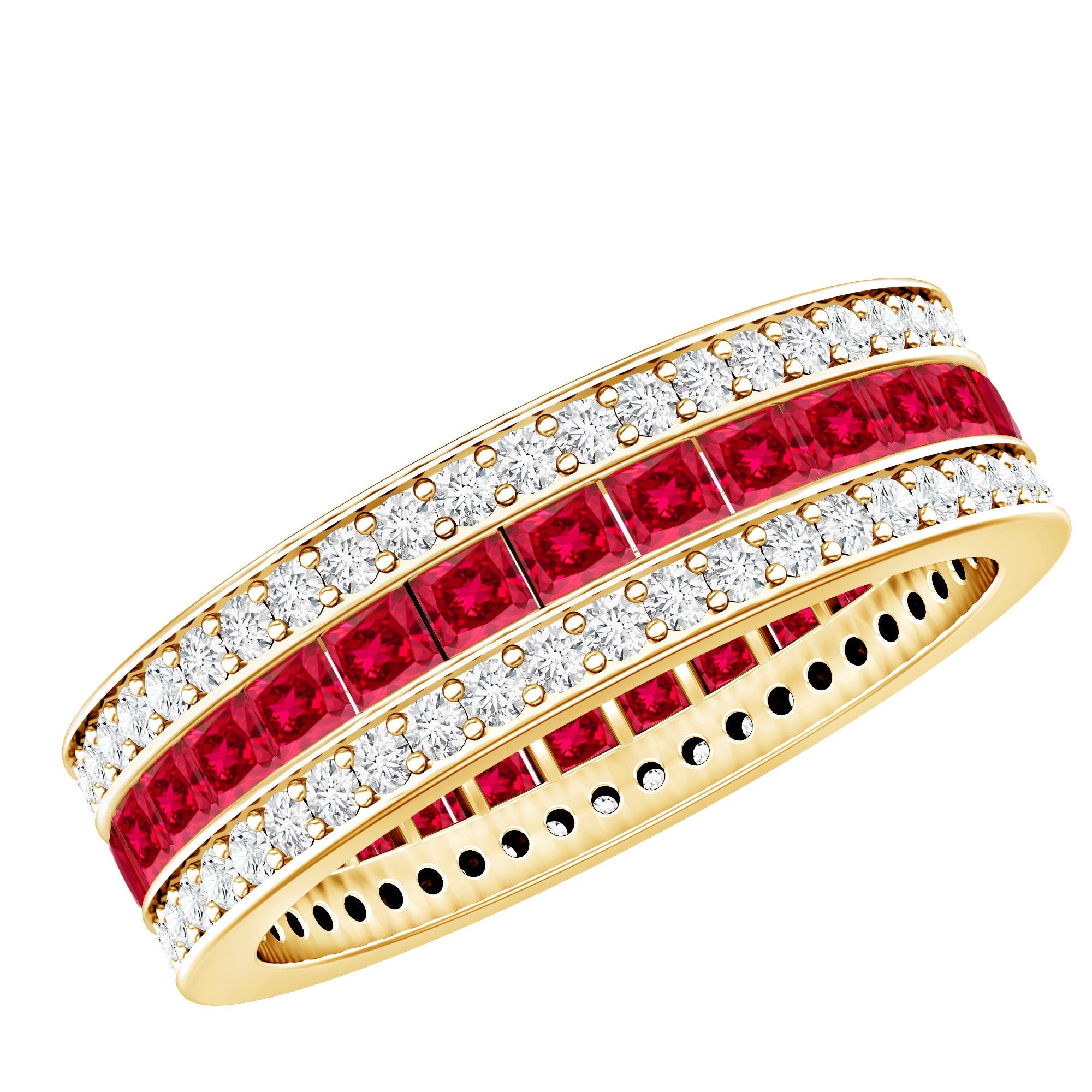Lab Created Ruby Three Row Wedding Band for Women | Rings | Wiccan Center