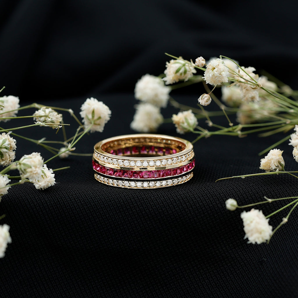 Lab Created Ruby Three Row Wedding Band for Women