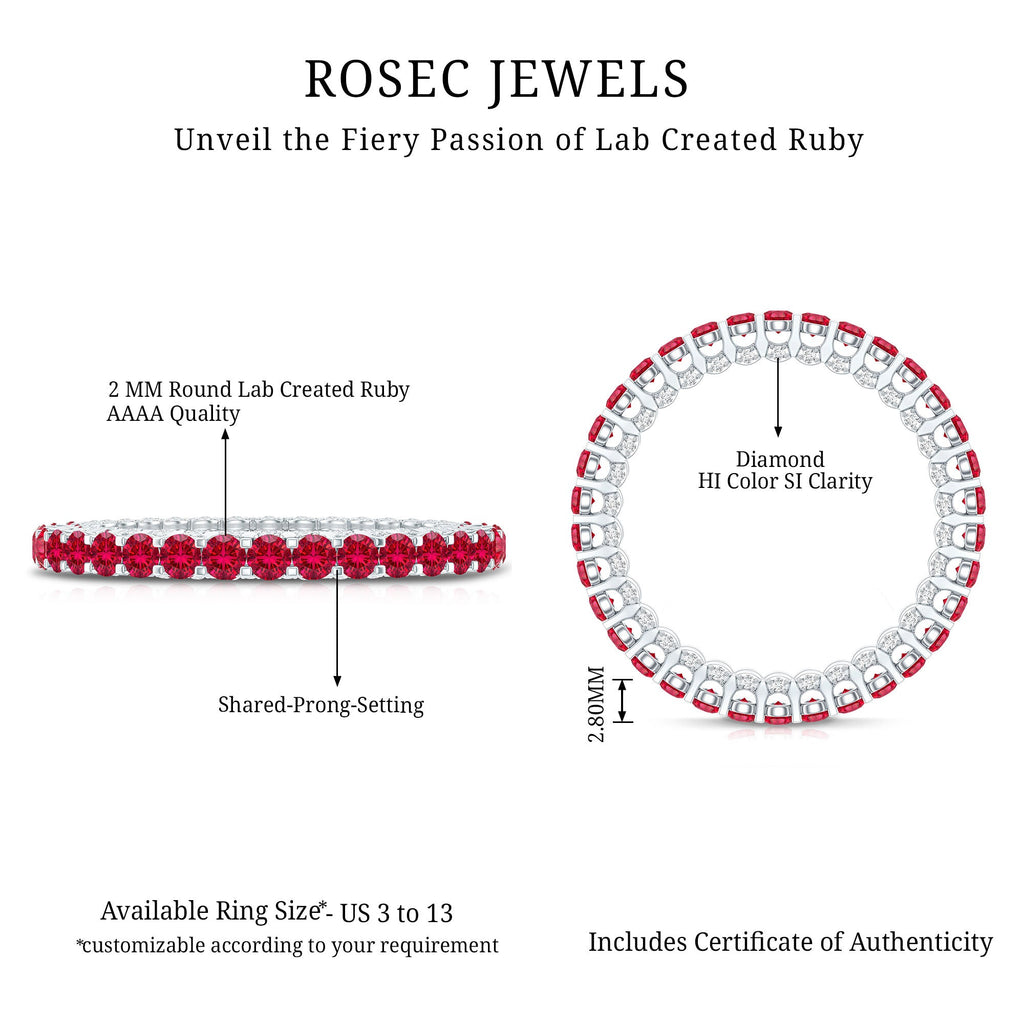 Round Shape Lab Grown Ruby and Diamond Eternity Wedding Band