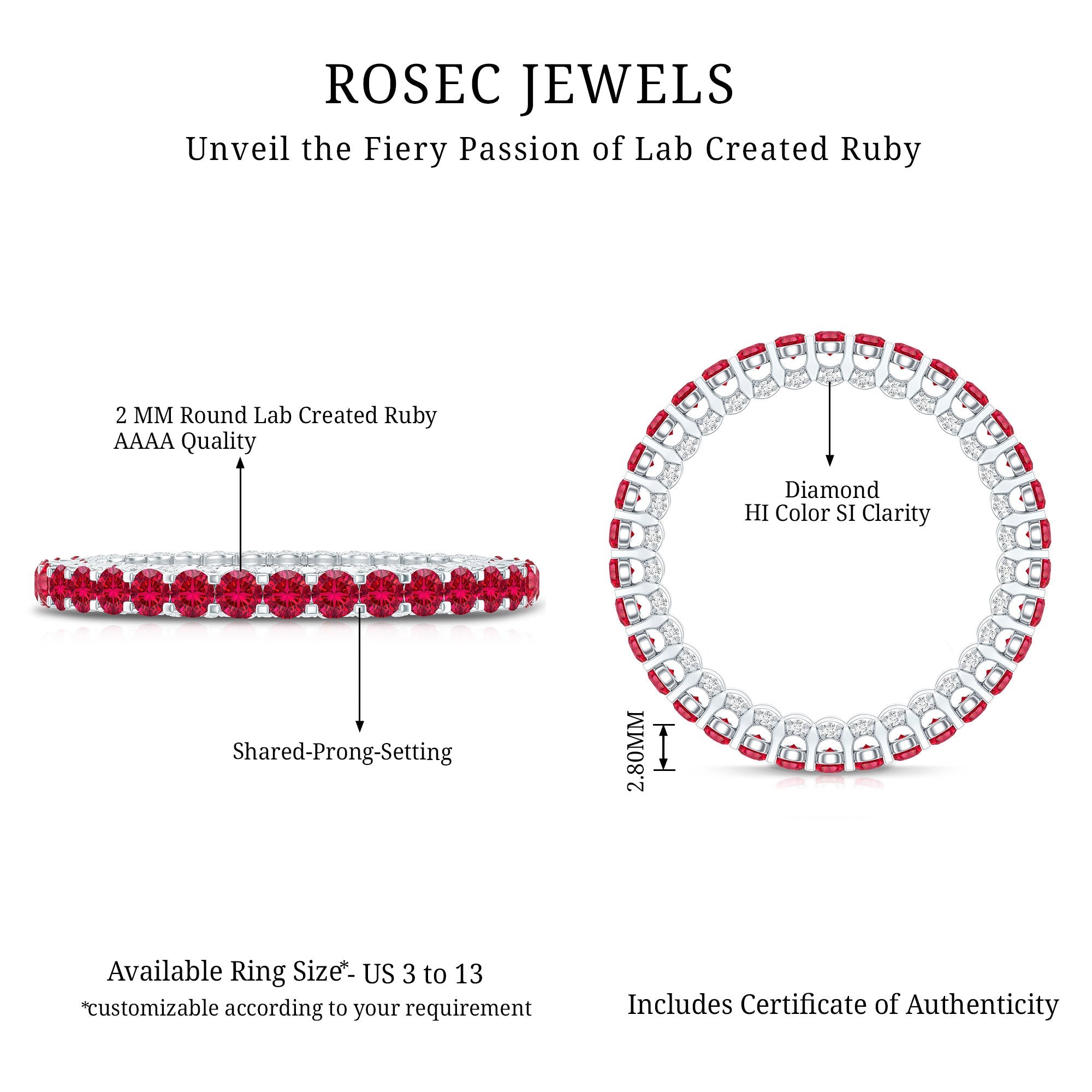 Round Shape Lab Grown Ruby and Diamond Eternity Wedding Band