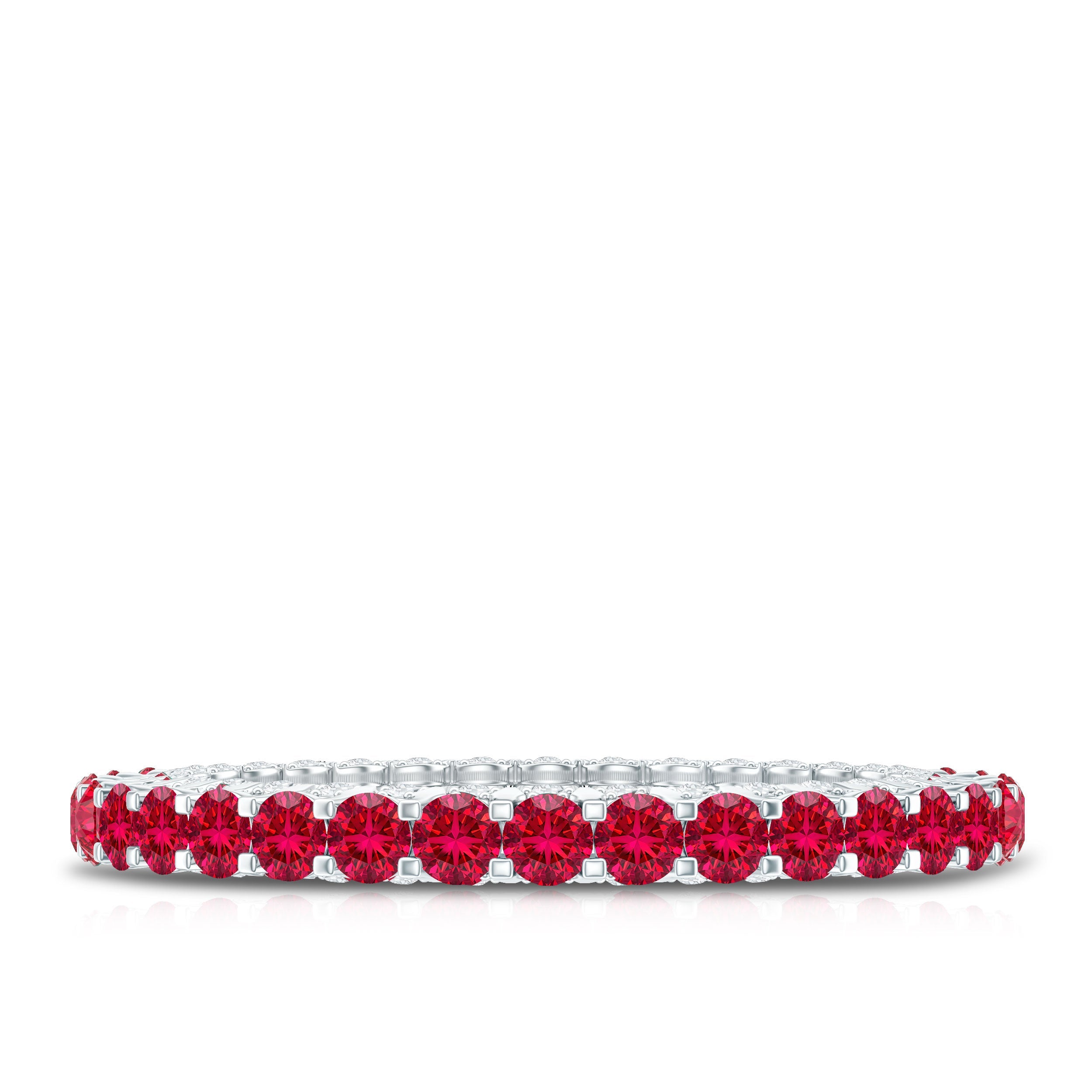 Round Shape Lab Grown Ruby and Diamond Eternity Wedding Band