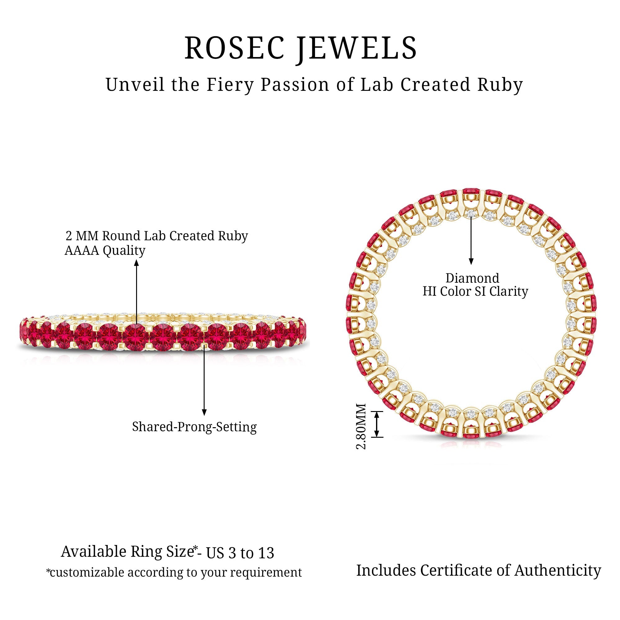 Round Shape Lab Grown Ruby and Diamond Eternity Wedding Band