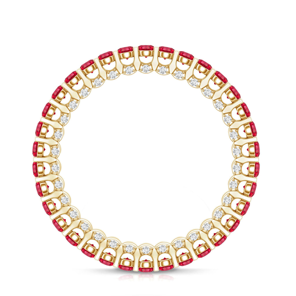 Round Shape Lab Grown Ruby and Diamond Eternity Wedding Band