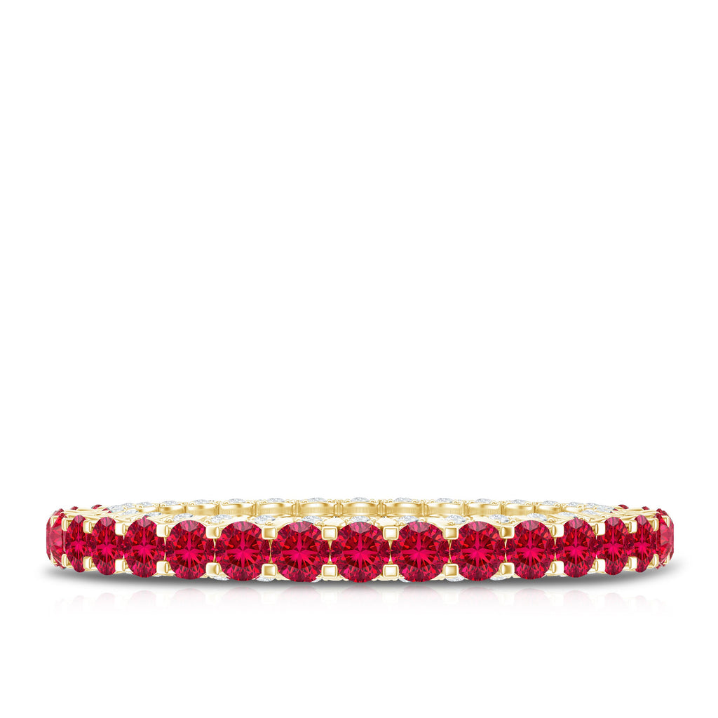 Round Shape Lab Grown Ruby and Diamond Eternity Wedding Band