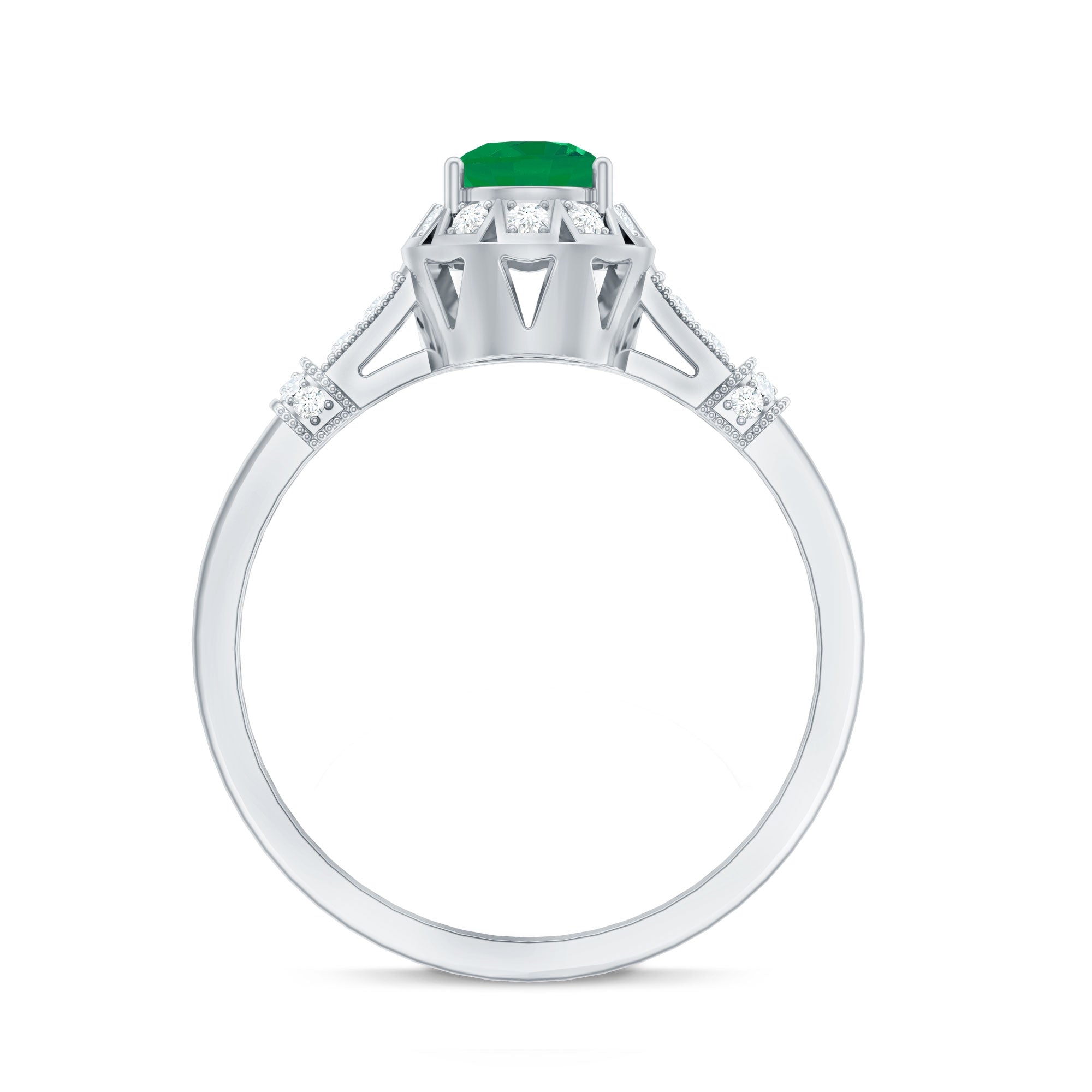 Vintage Inspired Emerald Engagement Ring with Diamond