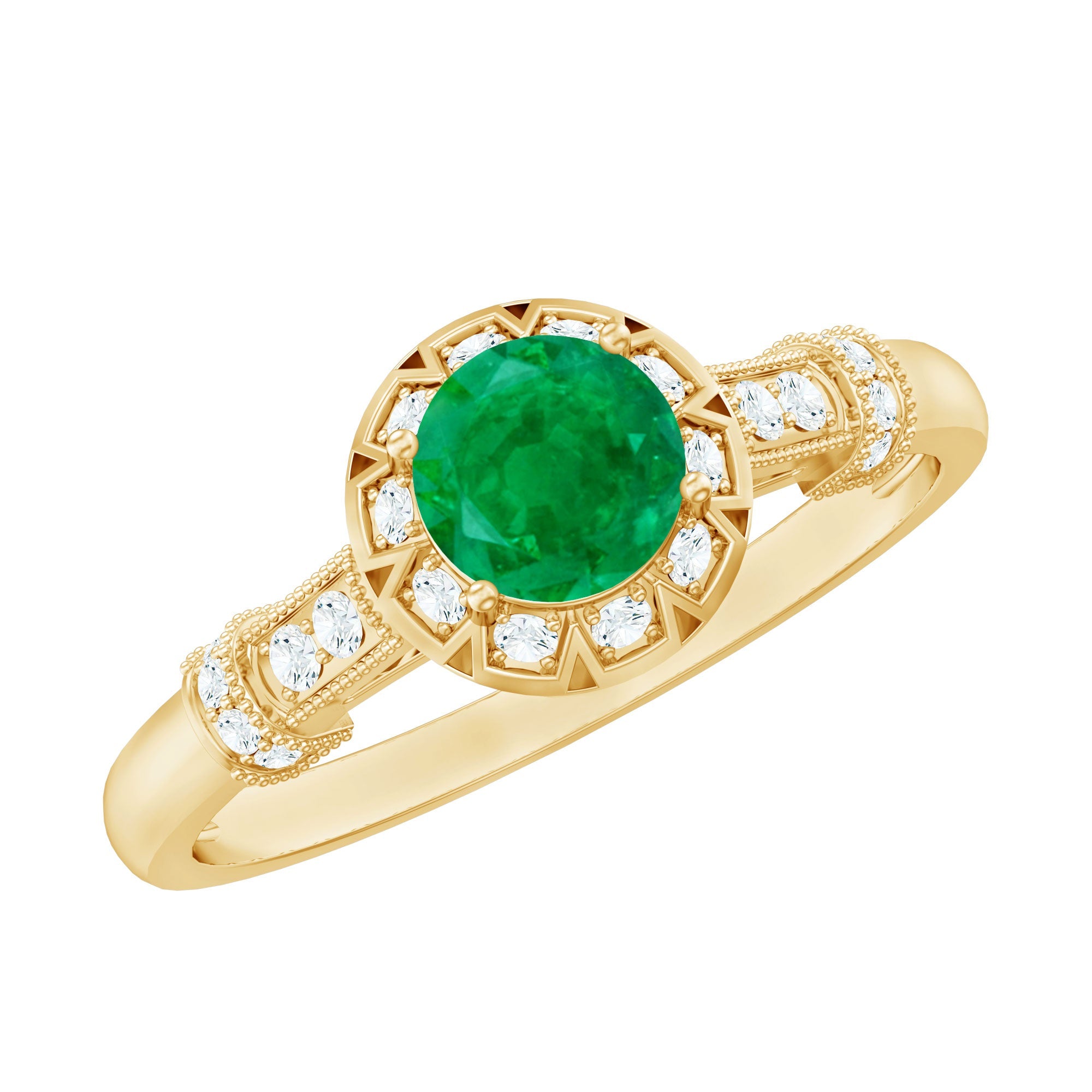 Vintage Inspired Emerald Engagement Ring with Diamond | Rings | Wiccan Center