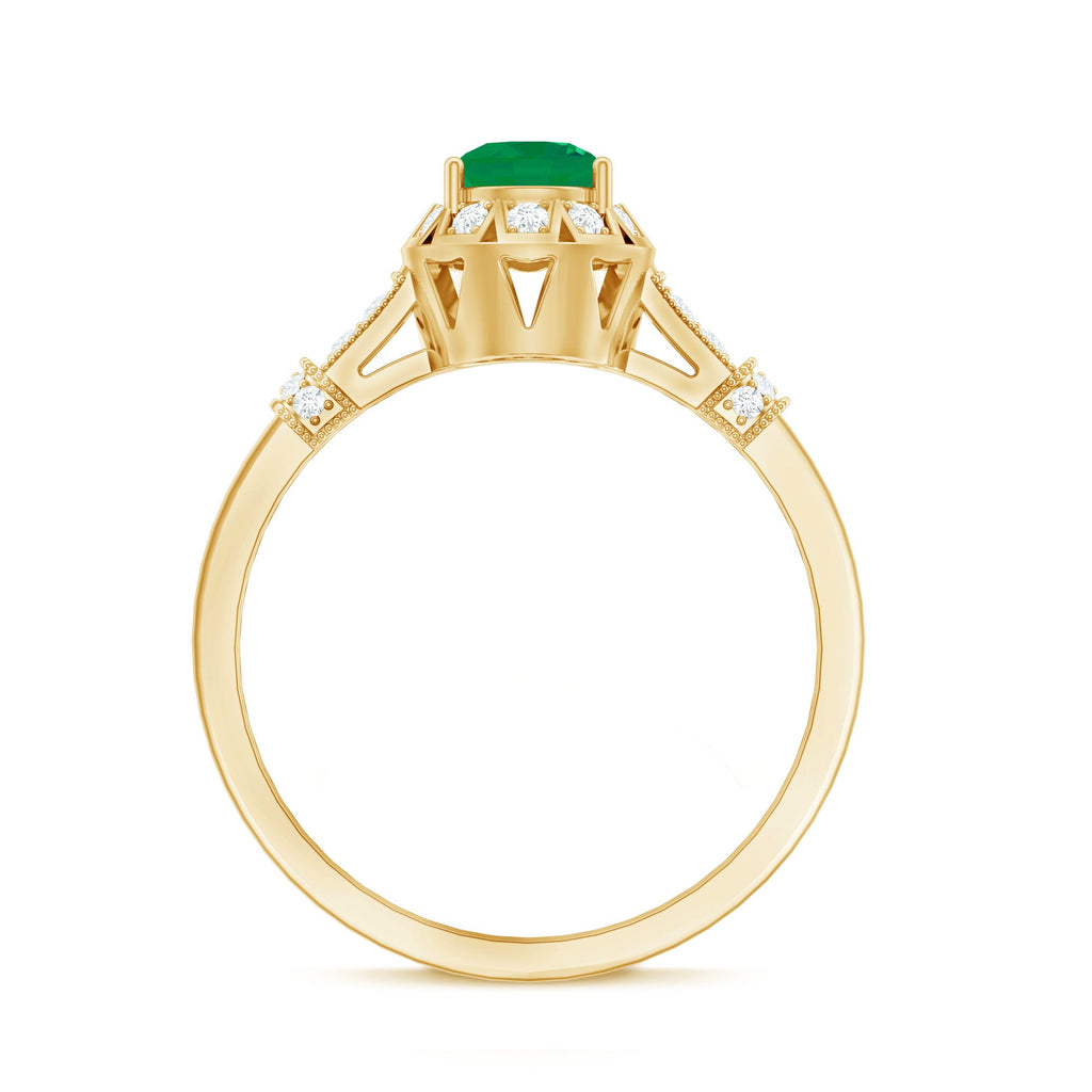Vintage Inspired Emerald Engagement Ring with Diamond