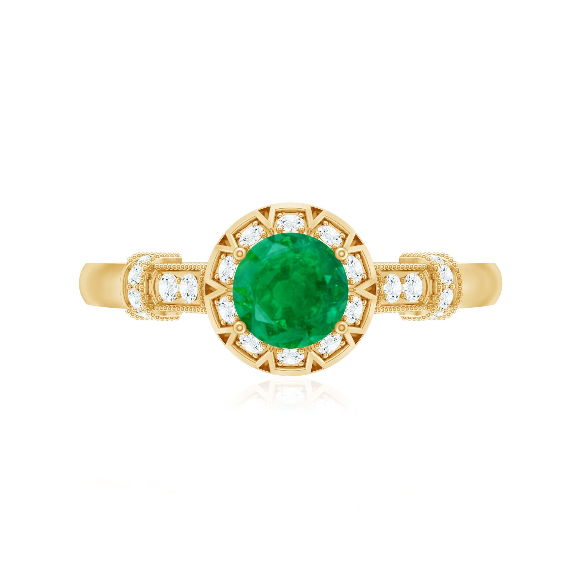 Vintage Inspired Emerald Engagement Ring with Diamond