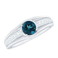 Genuine London Blue Topaz Engagement Ring with Diamond Side Stones