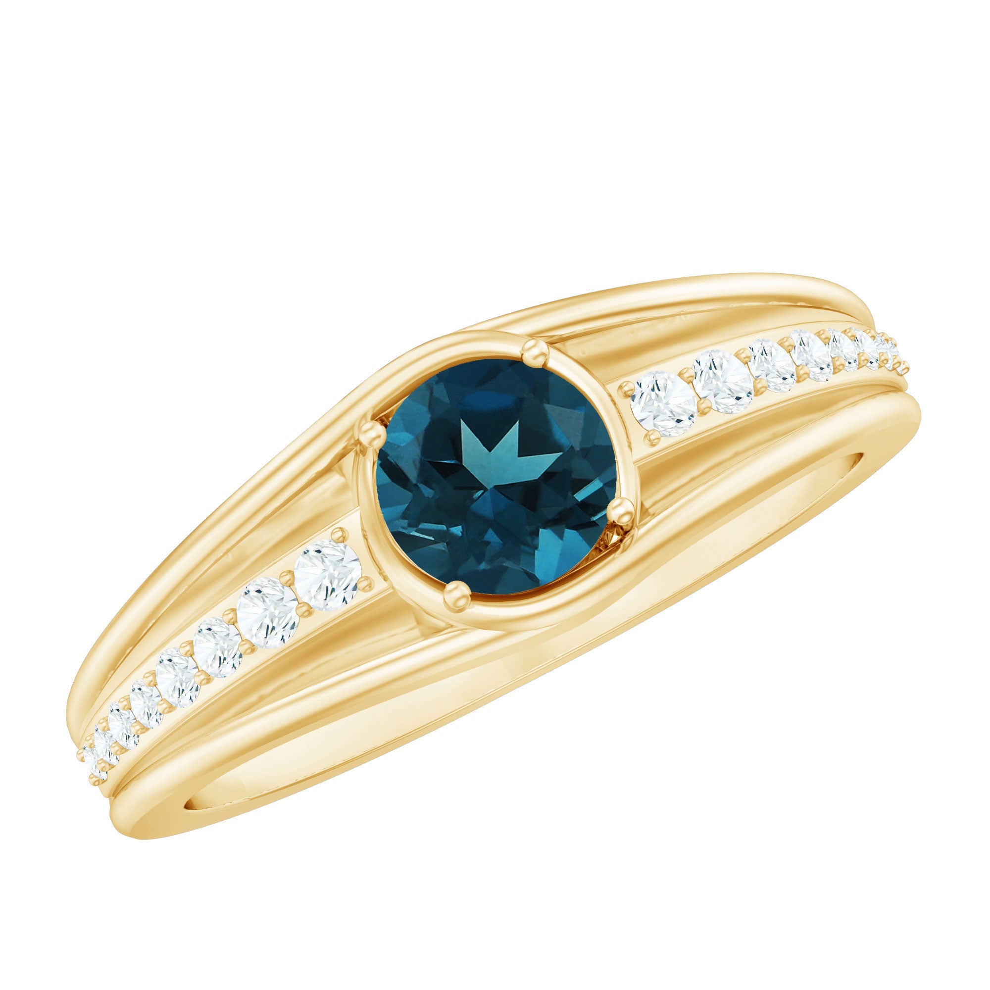 Genuine London Blue Topaz Engagement Ring with Diamond Side Stones | Rings | Wiccan Center