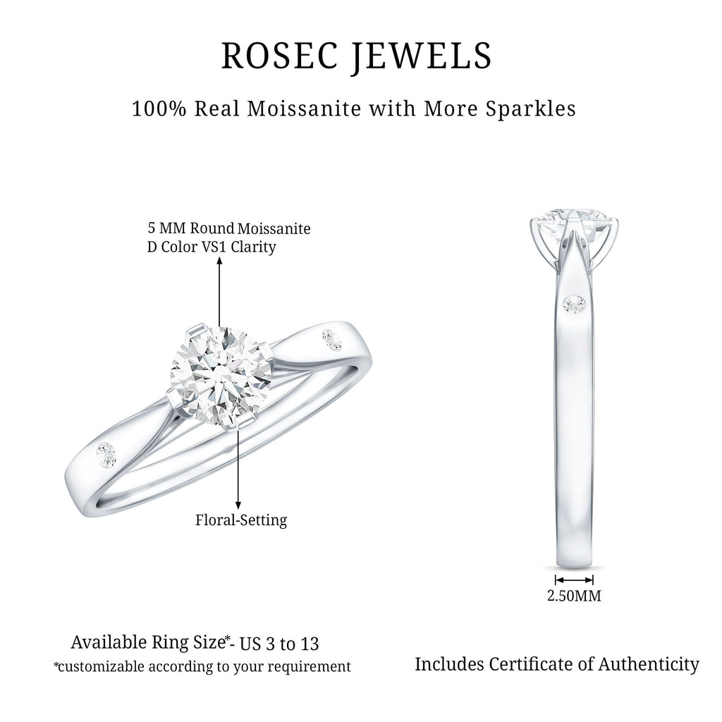 Floral Set Moissanite Solitaire Promise Ring for Her