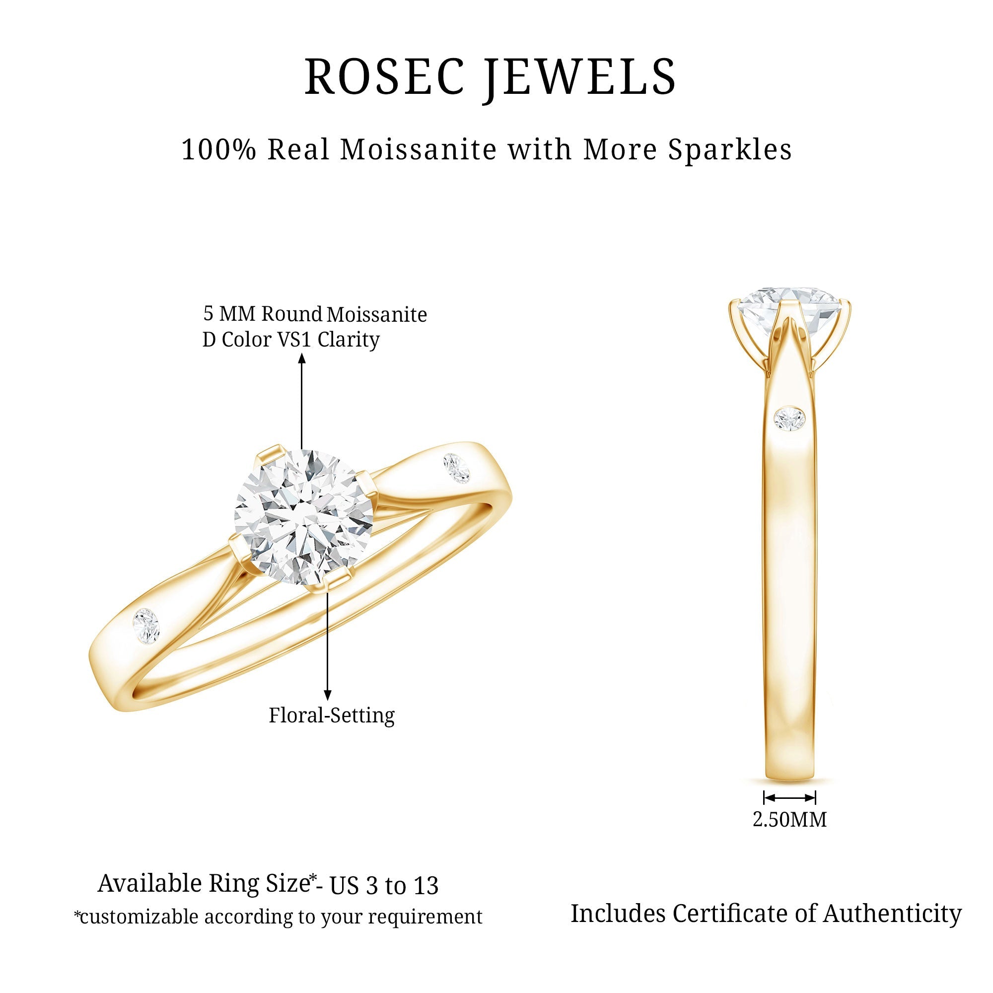 Floral Set Moissanite Solitaire Promise Ring for Her