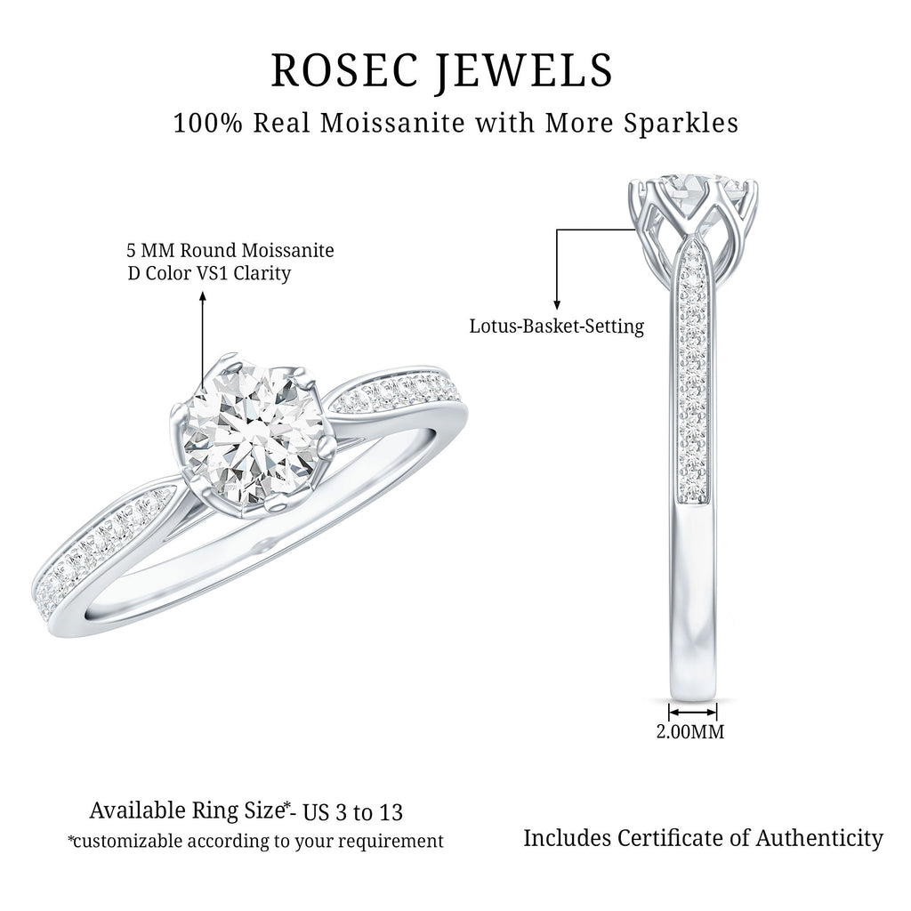 Lotus Basket Set Moissanite Solitaire Engagement Ring for Women