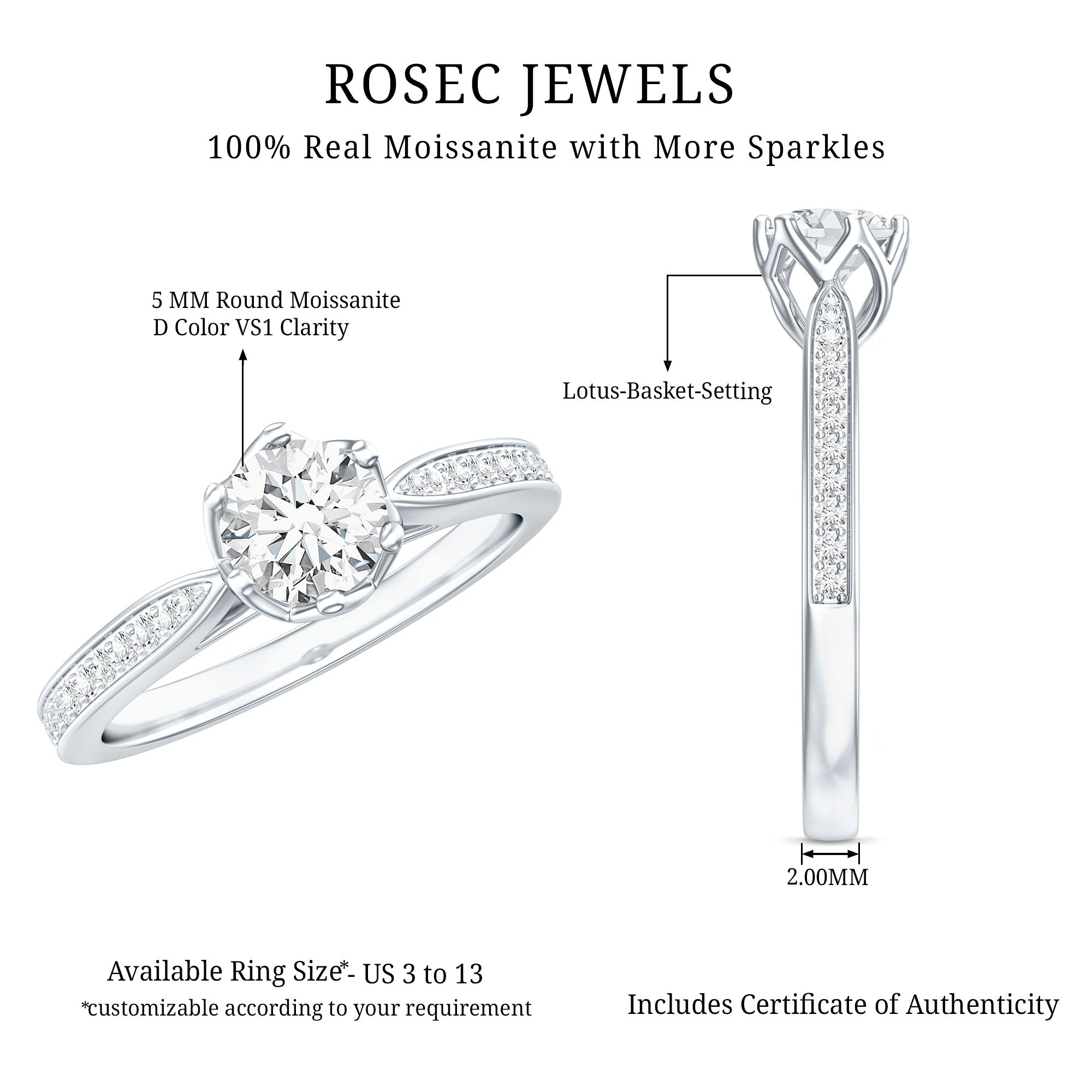 Lotus Basket Set Moissanite Solitaire Engagement Ring for Women