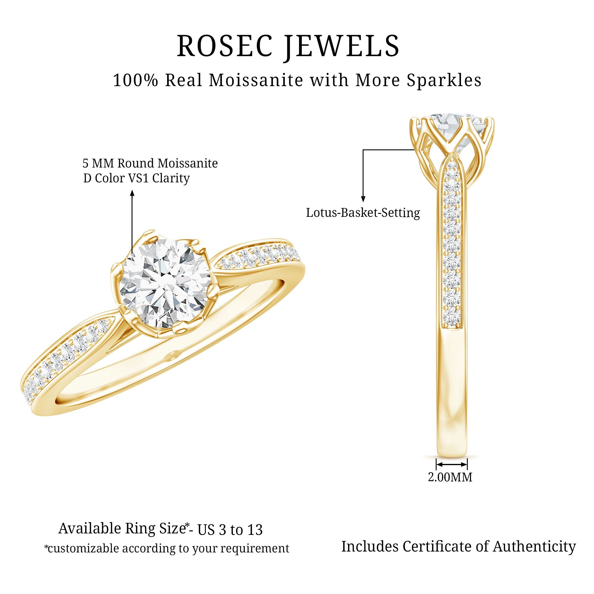 Lotus Basket Set Moissanite Solitaire Engagement Ring for Women