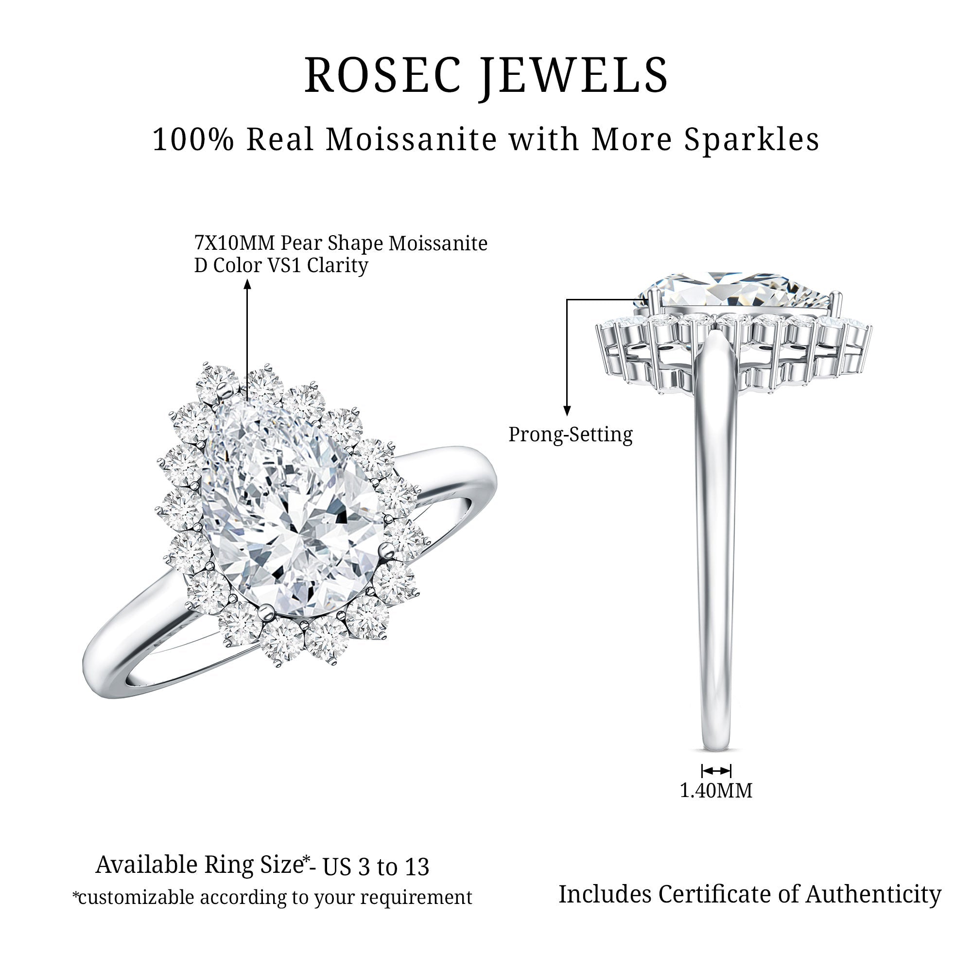 Certified Pear Cut Engagement Ring With Moissanite