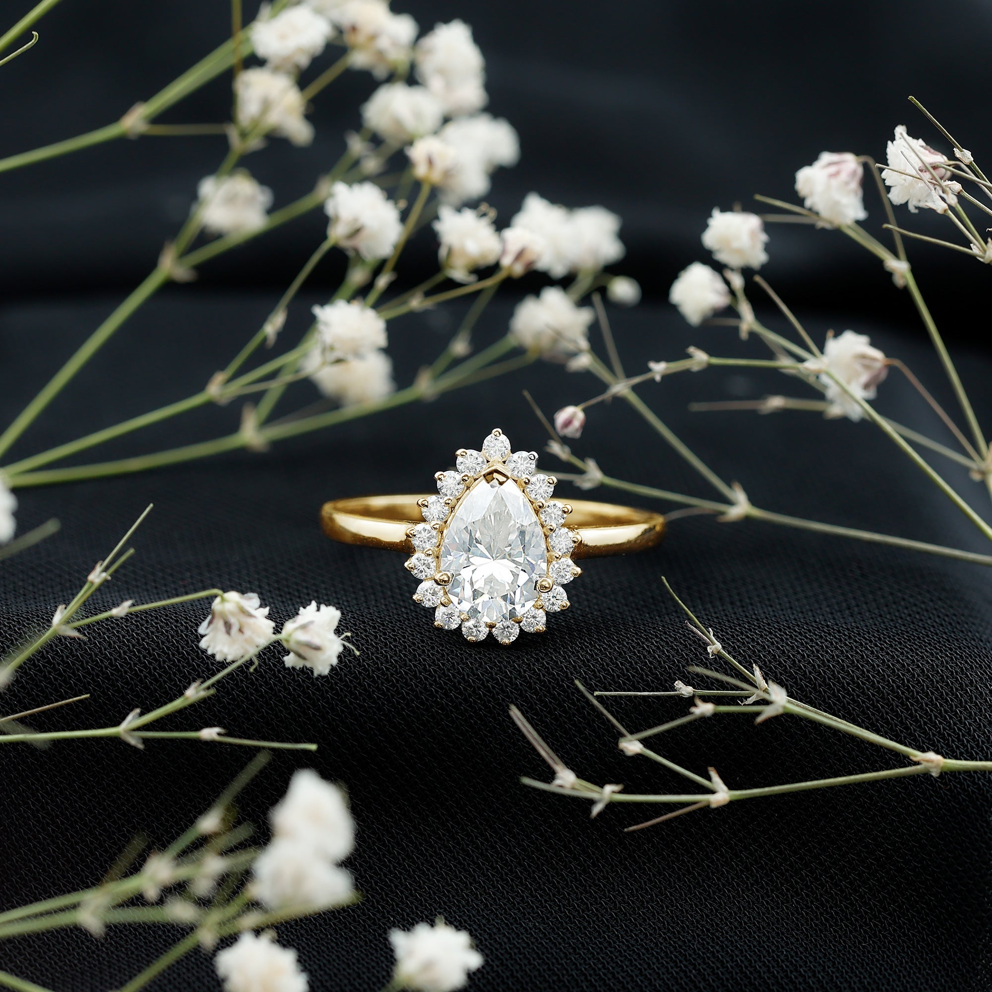 Certified Pear Cut Engagement Ring With Moissanite