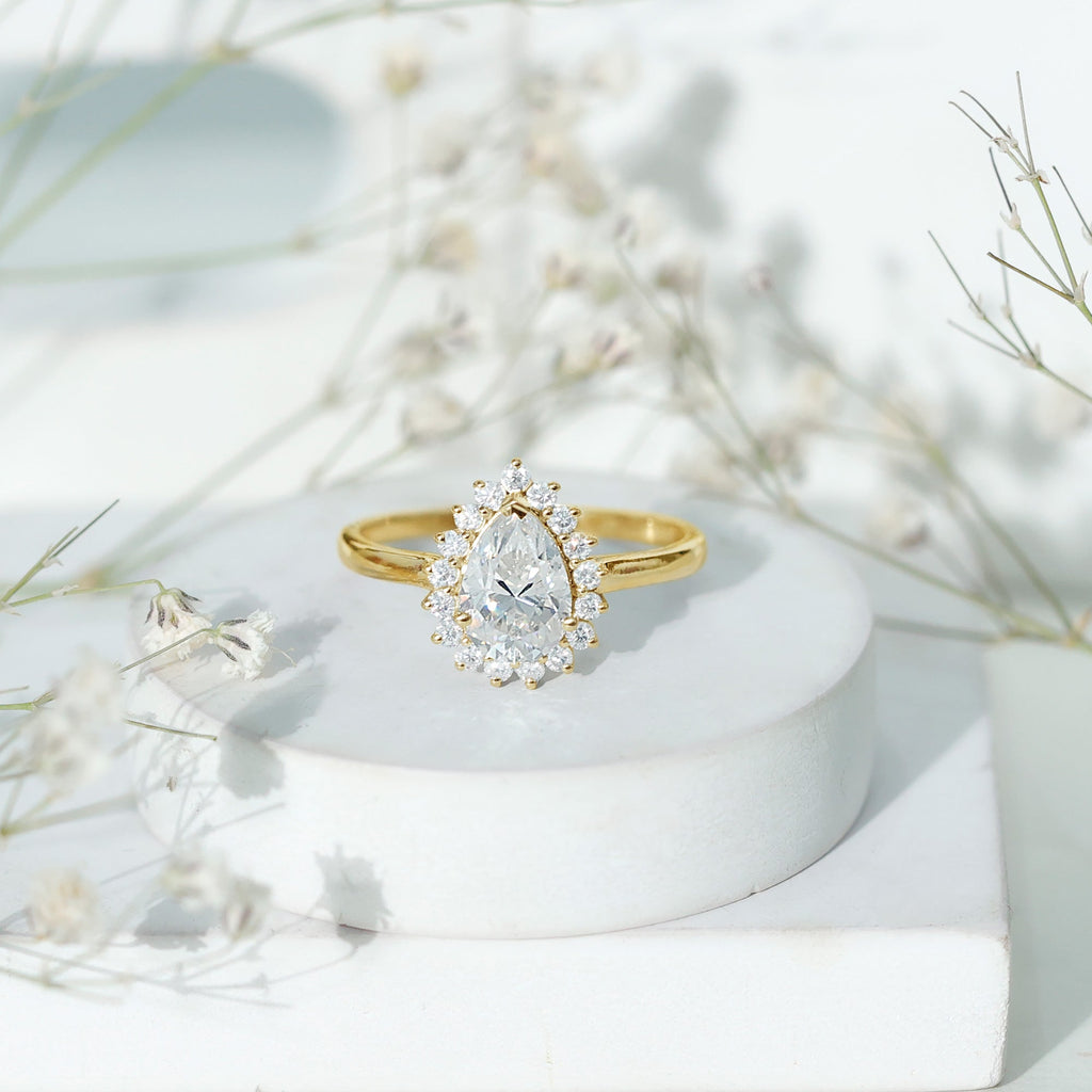 Certified Pear Cut Engagement Ring With Moissanite