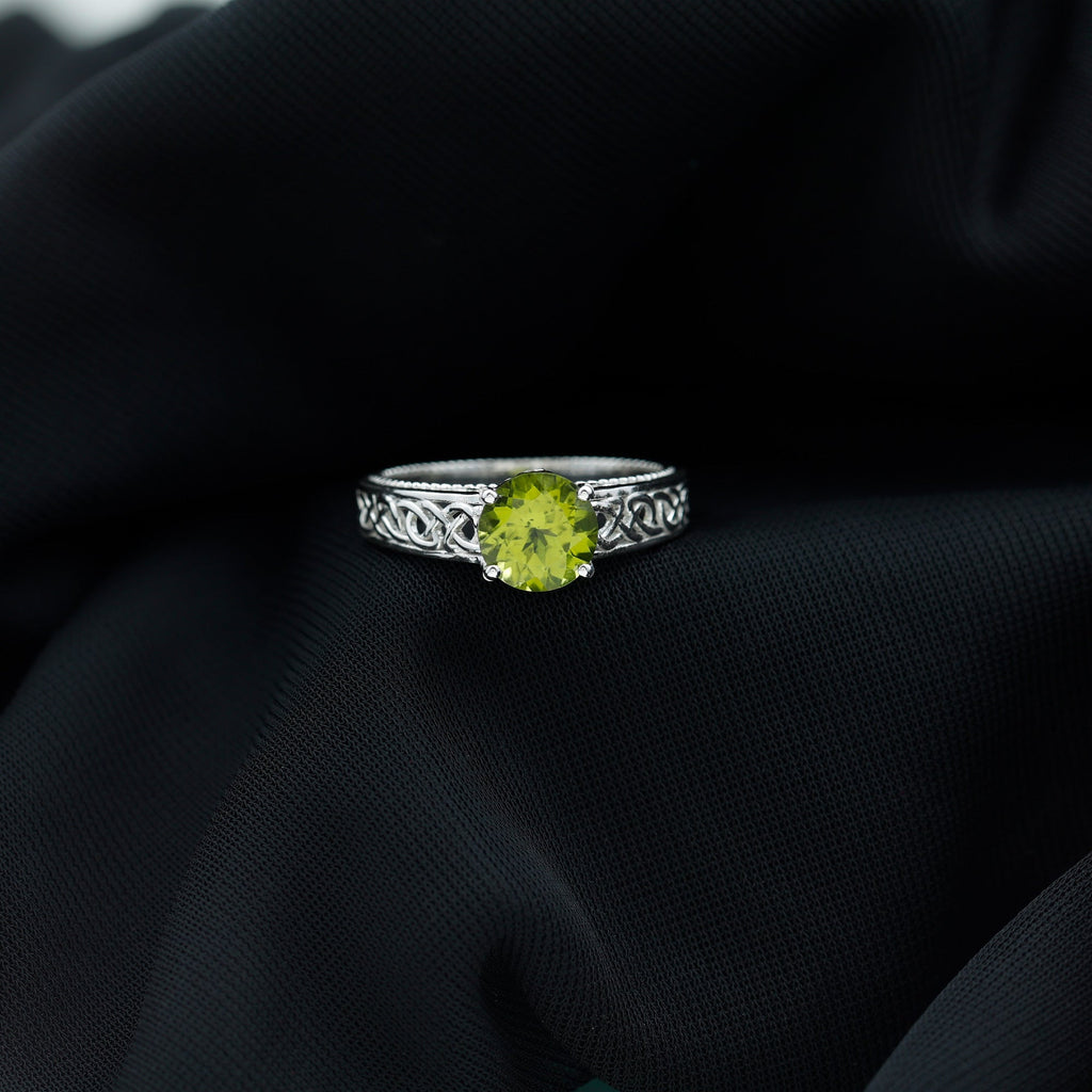 Real 2 Carat Peridot Celtic Knot Engagement Ring with Surprise Diamond