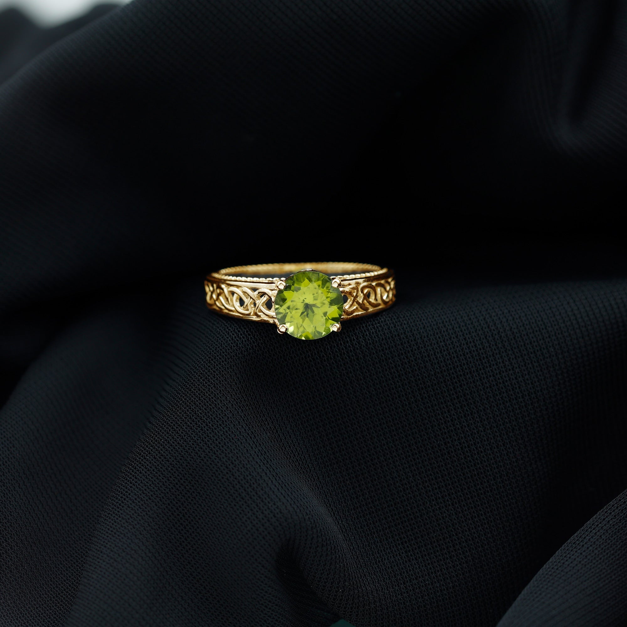 Real 2 Carat Peridot Celtic Knot Engagement Ring with Surprise Diamond