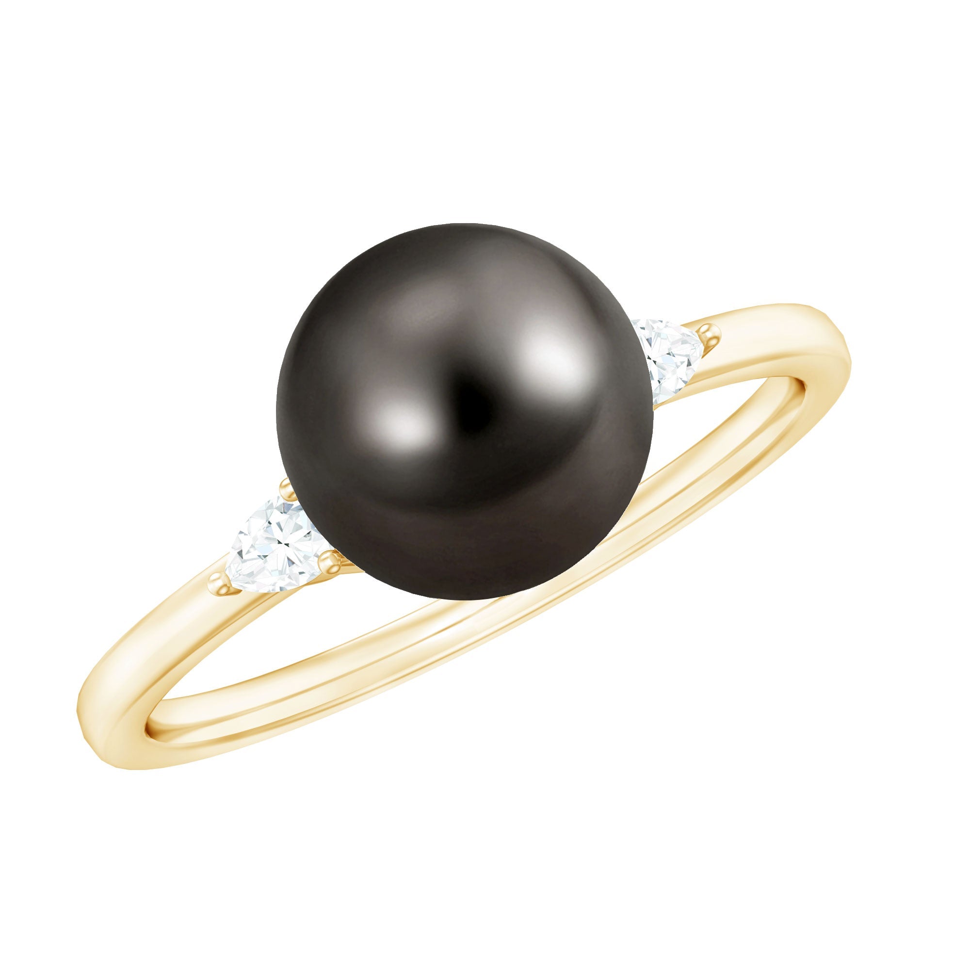 Round Tahitian Pearl Solitaire Engagement Ring with Moissanite | Rings | Wiccan Center
