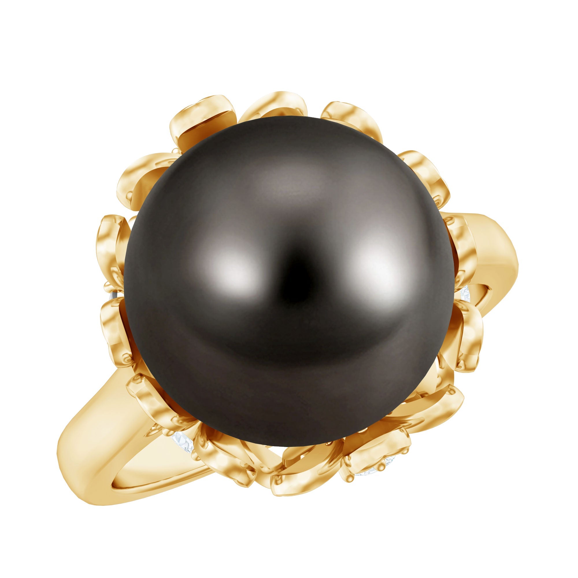 8 Carat Solitaire Tahitian Black Pearl Engagement Ring with Floral Setting | Rings | Wiccan Center