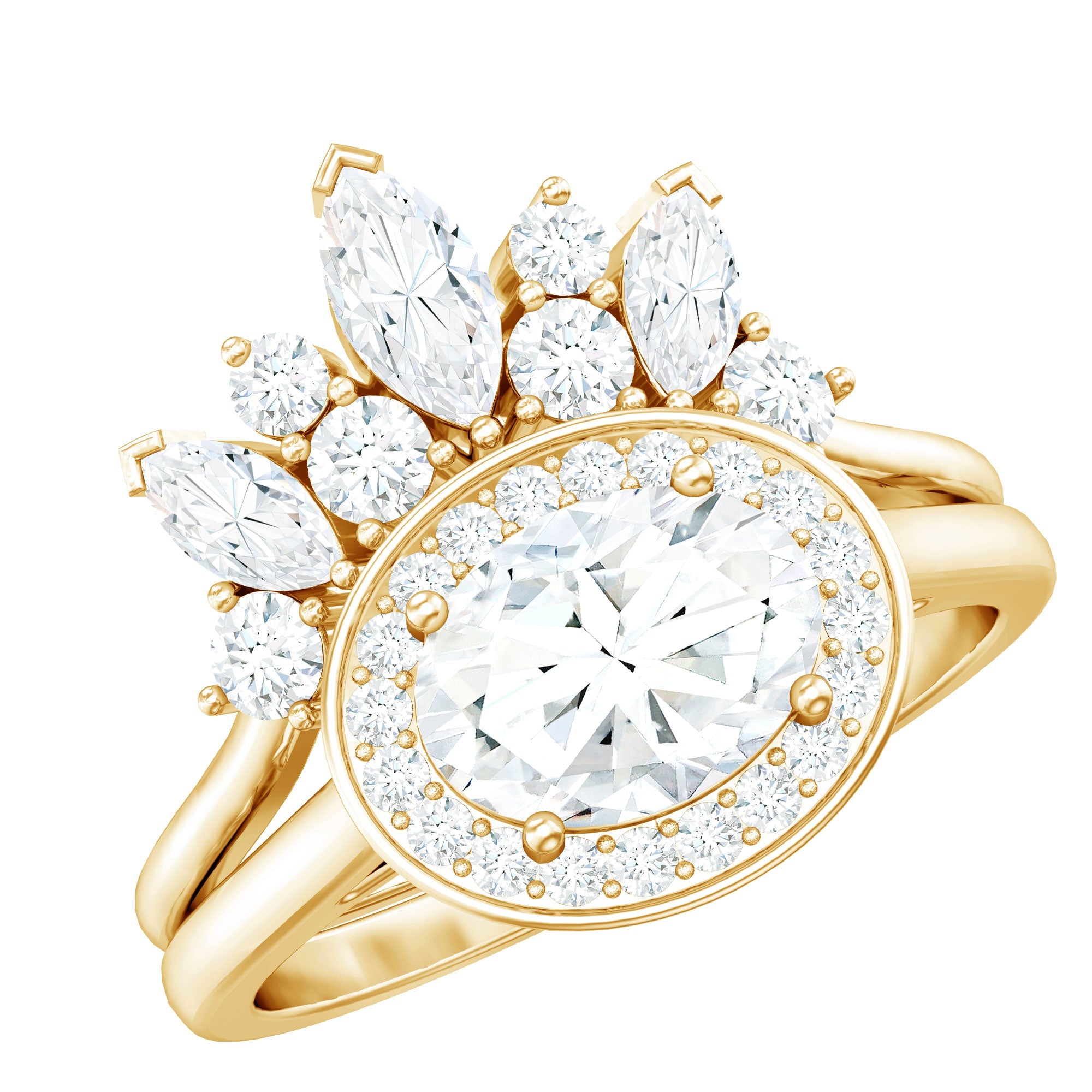 Designer Moissanite Oval Halo Wedding Ring Set with Certificate | Rings | Wiccan Center