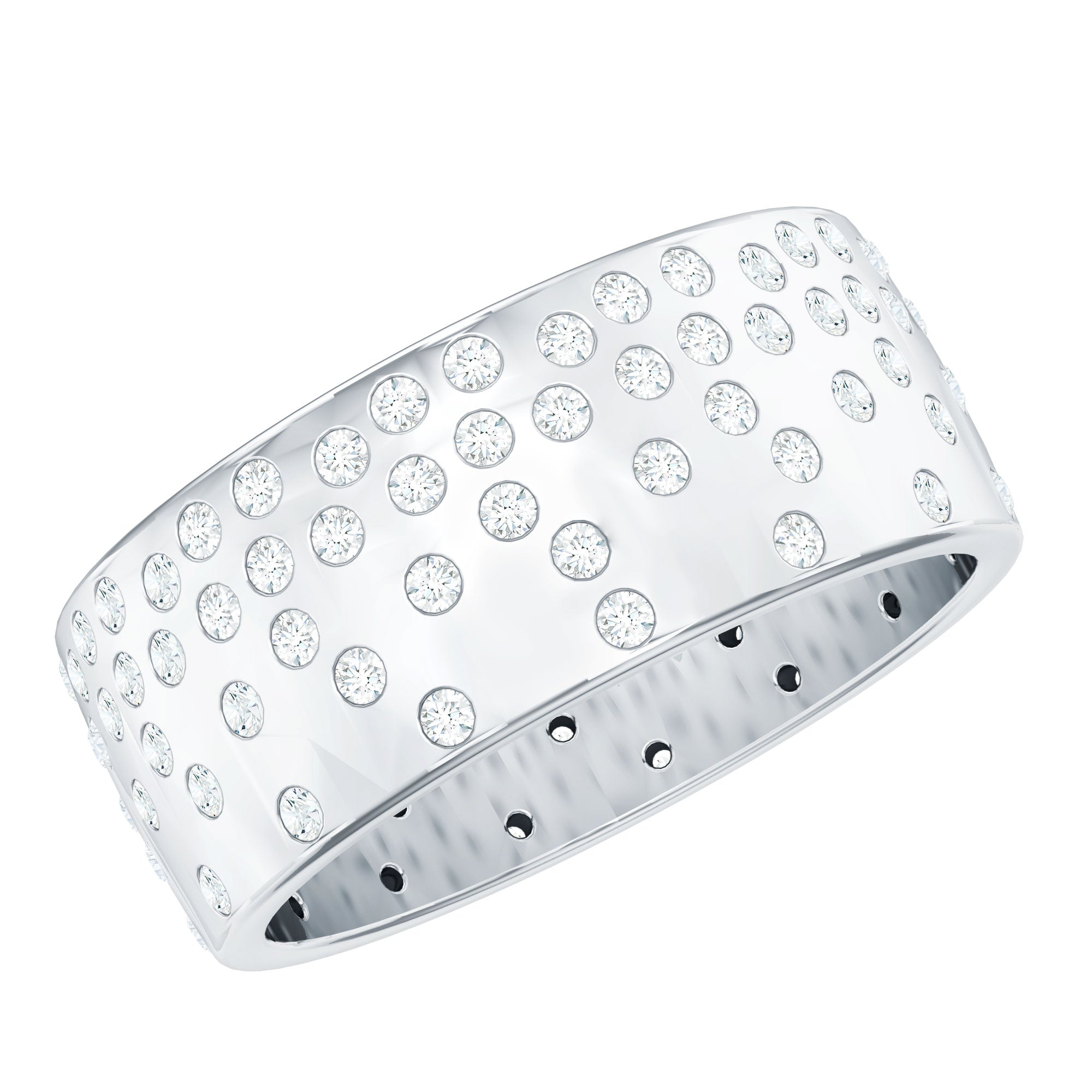 Certified Moissanite Wide Wedding Band in Flush Setting