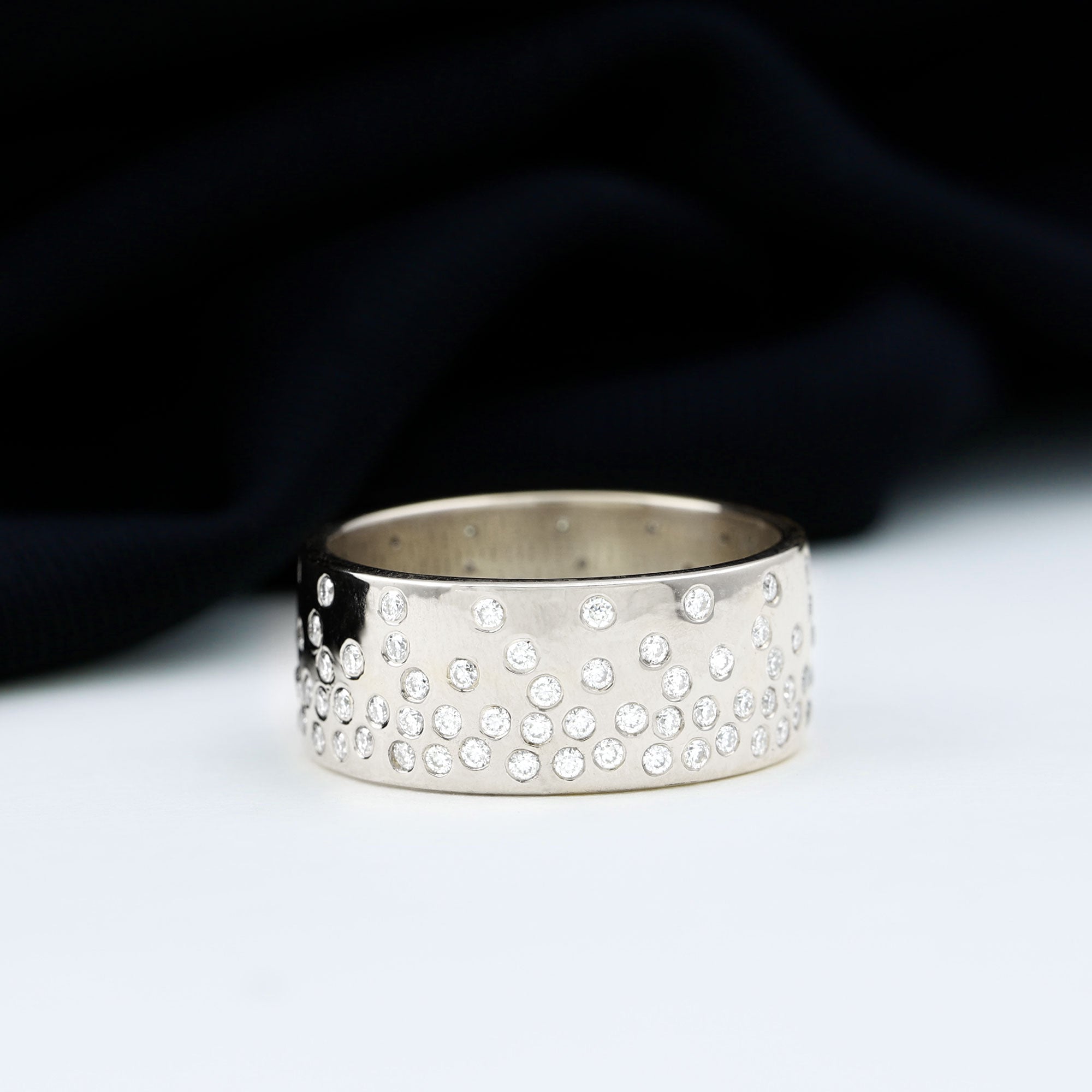 Certified Moissanite Wide Wedding Band in Flush Setting