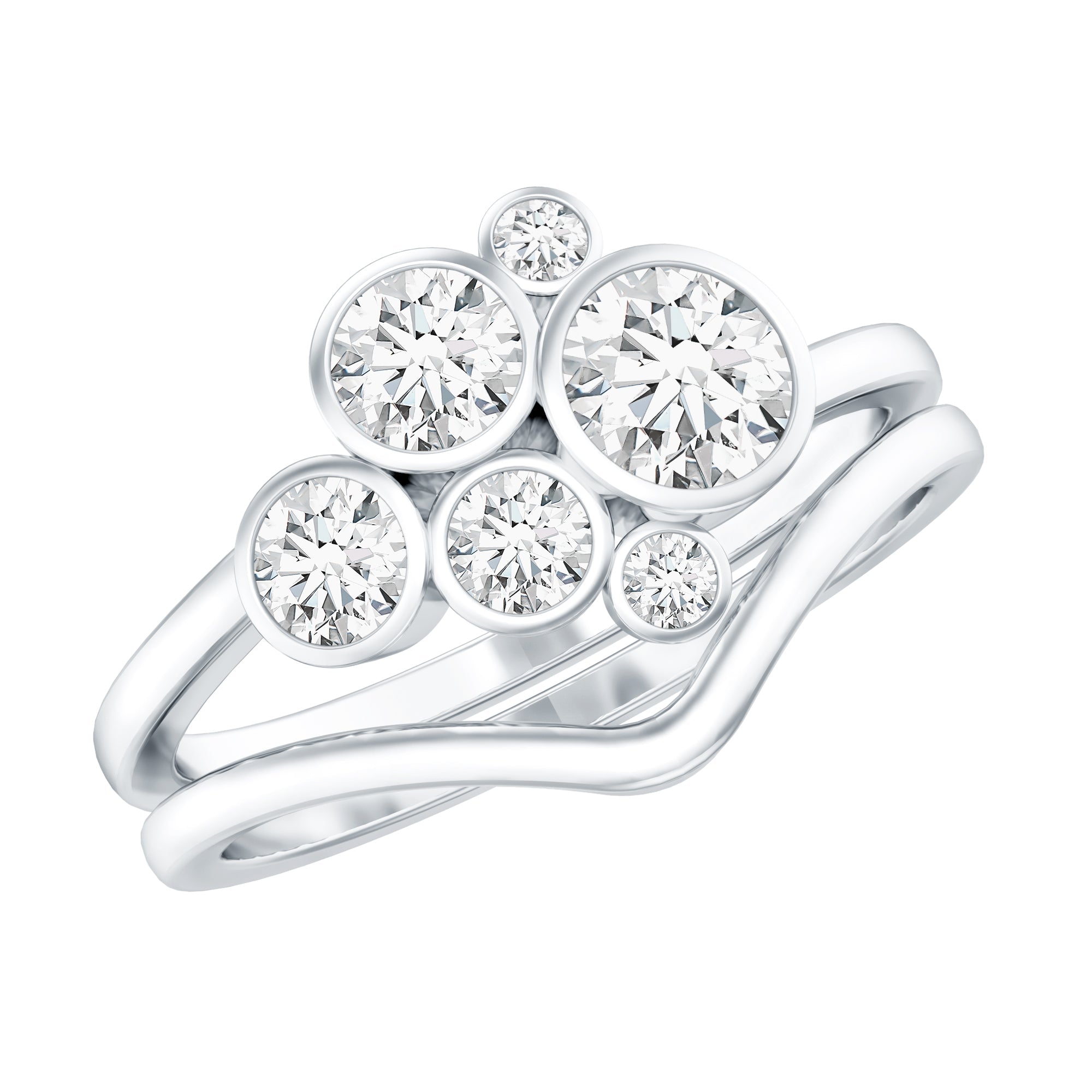 Round Moissanite Cluster Bridal Ring Set for Women