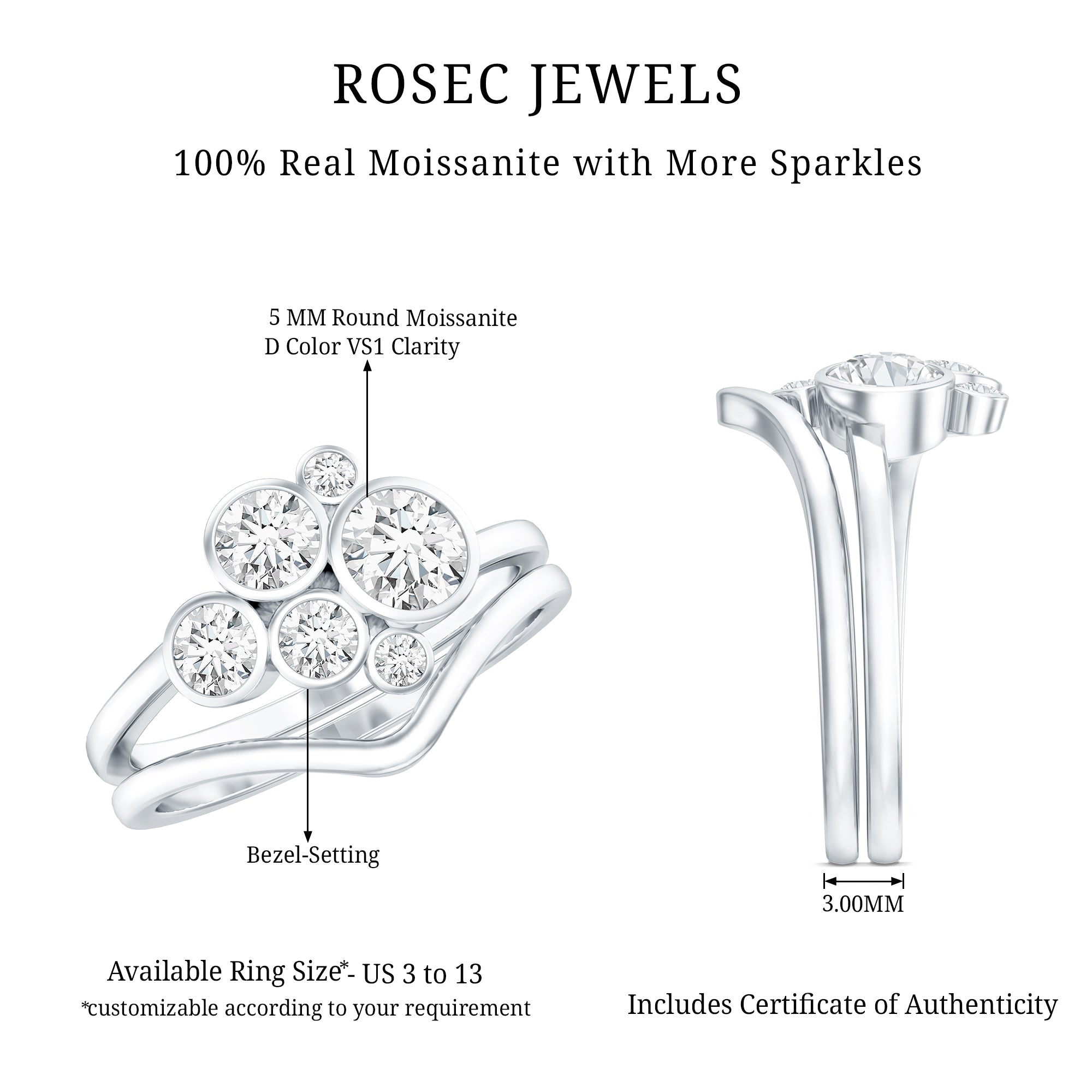 Round Moissanite Cluster Bridal Ring Set for Women