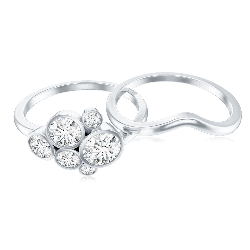 Round Moissanite Cluster Bridal Ring Set for Women
